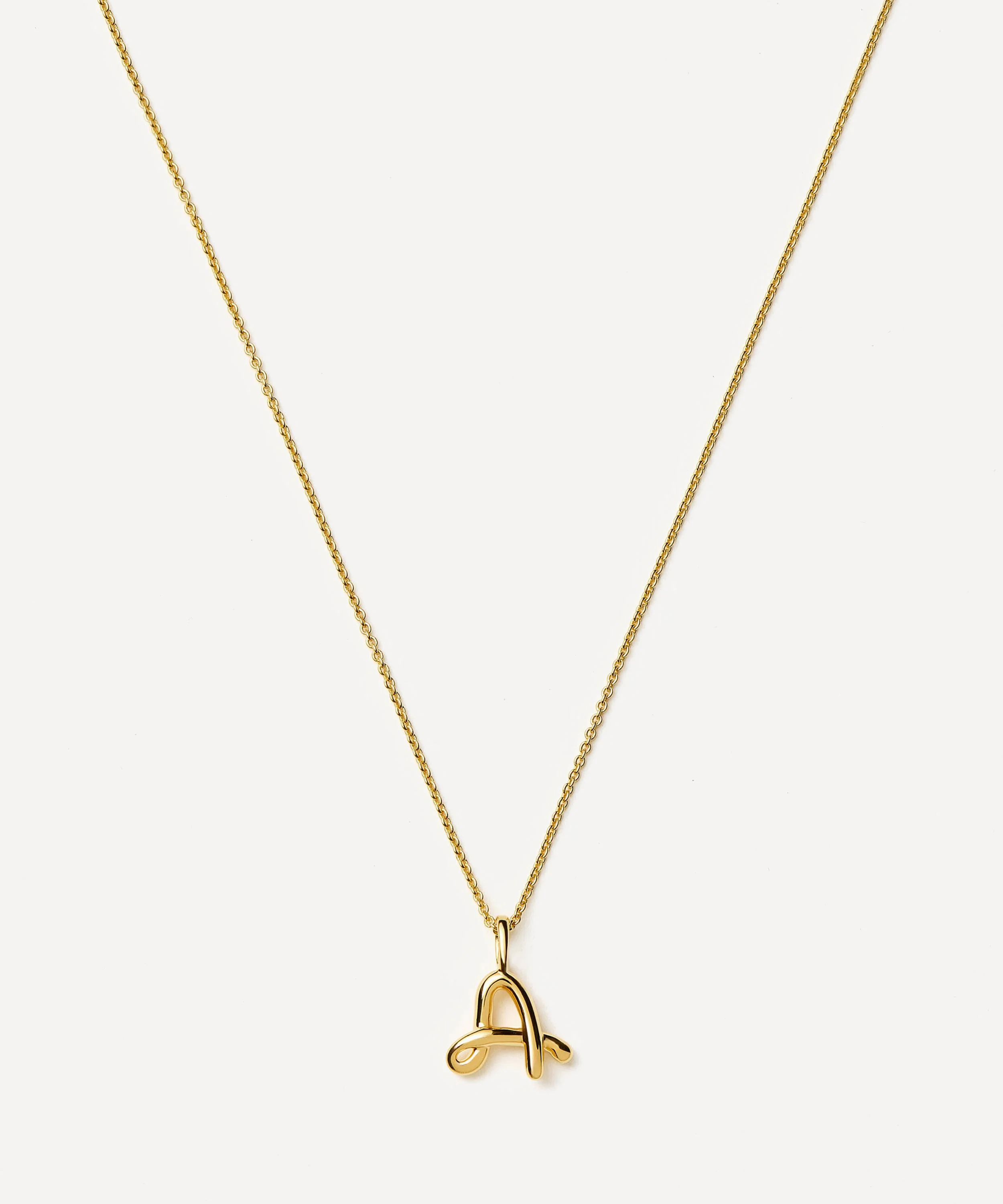 18ct Gold-Plated Vermeil Silver Curly Molten Mini A Initial Pendant Necklace - 1