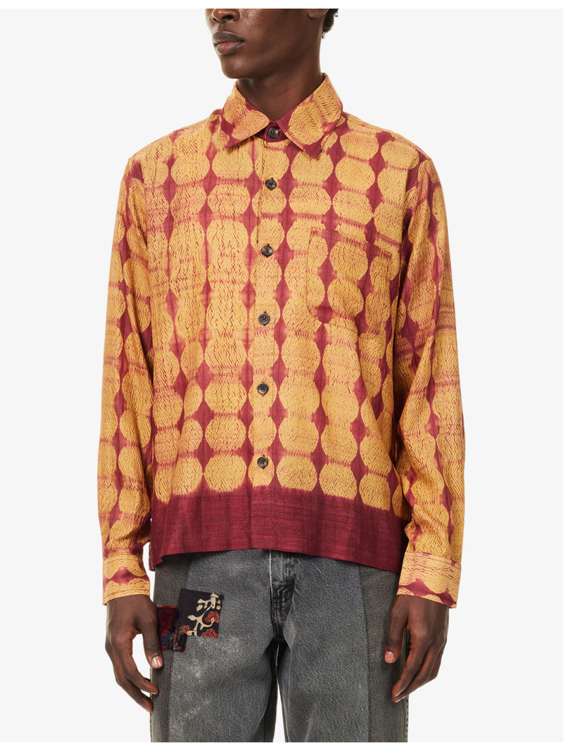 Shibori Patterned Long-Sleeve Silk Shirt 3