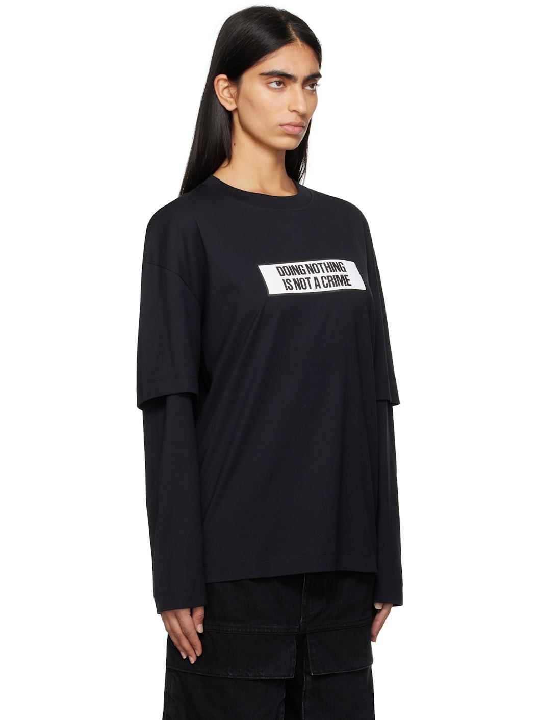 Black 'Not A Crime' Double Sleeves T-shirt - 2