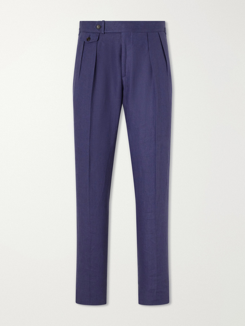 Straight-Leg Pleated Linen Suit Trousers 1