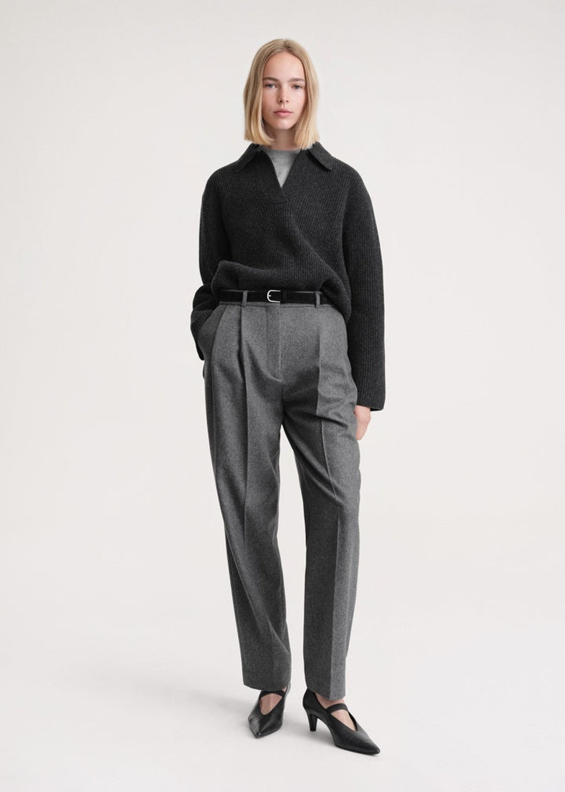 Totême Ribbed polo knit charcoal mélange outlook