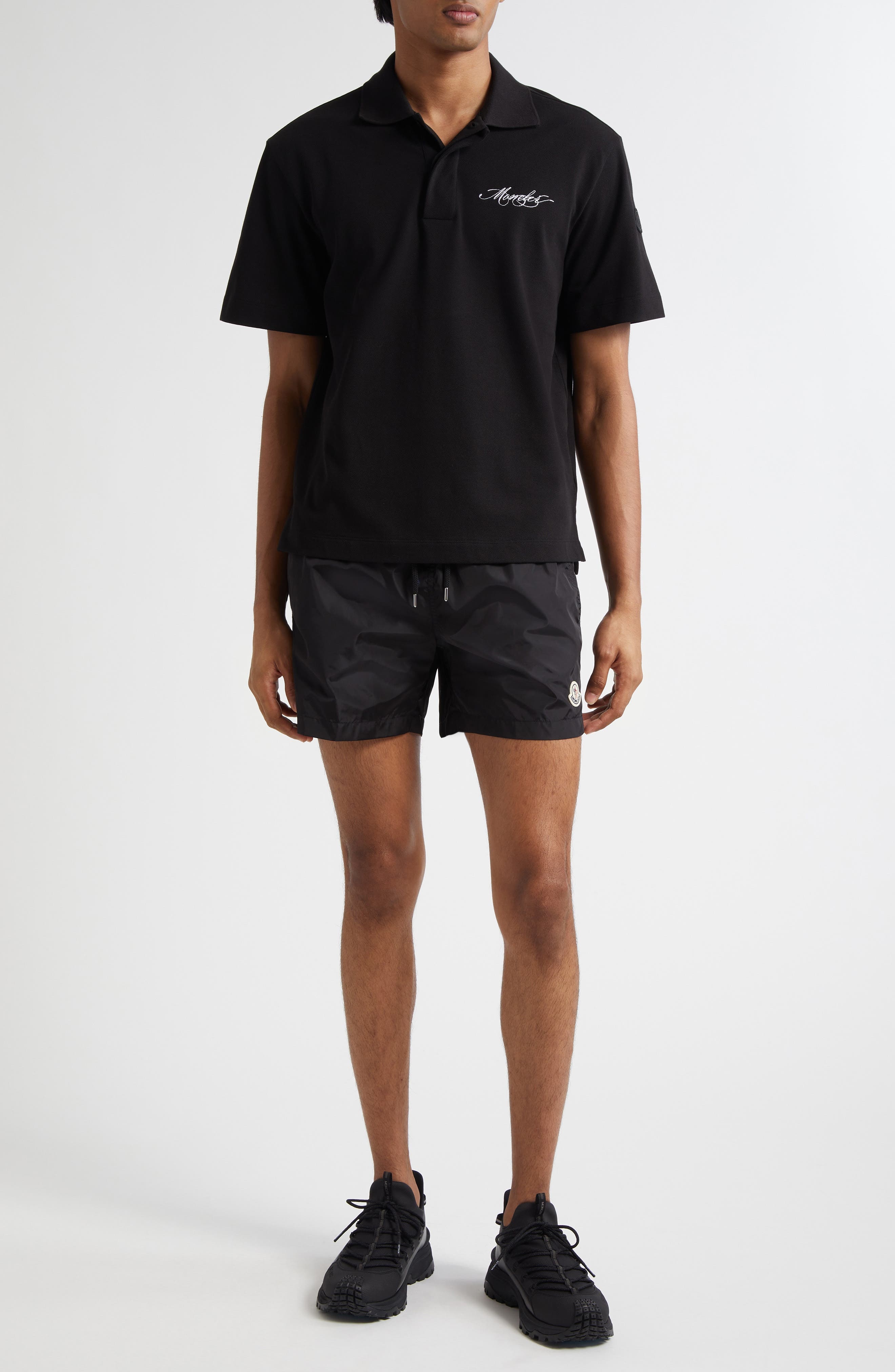 Moncler Logo Patch Swim Trunks in Black at Nordstrom - 2