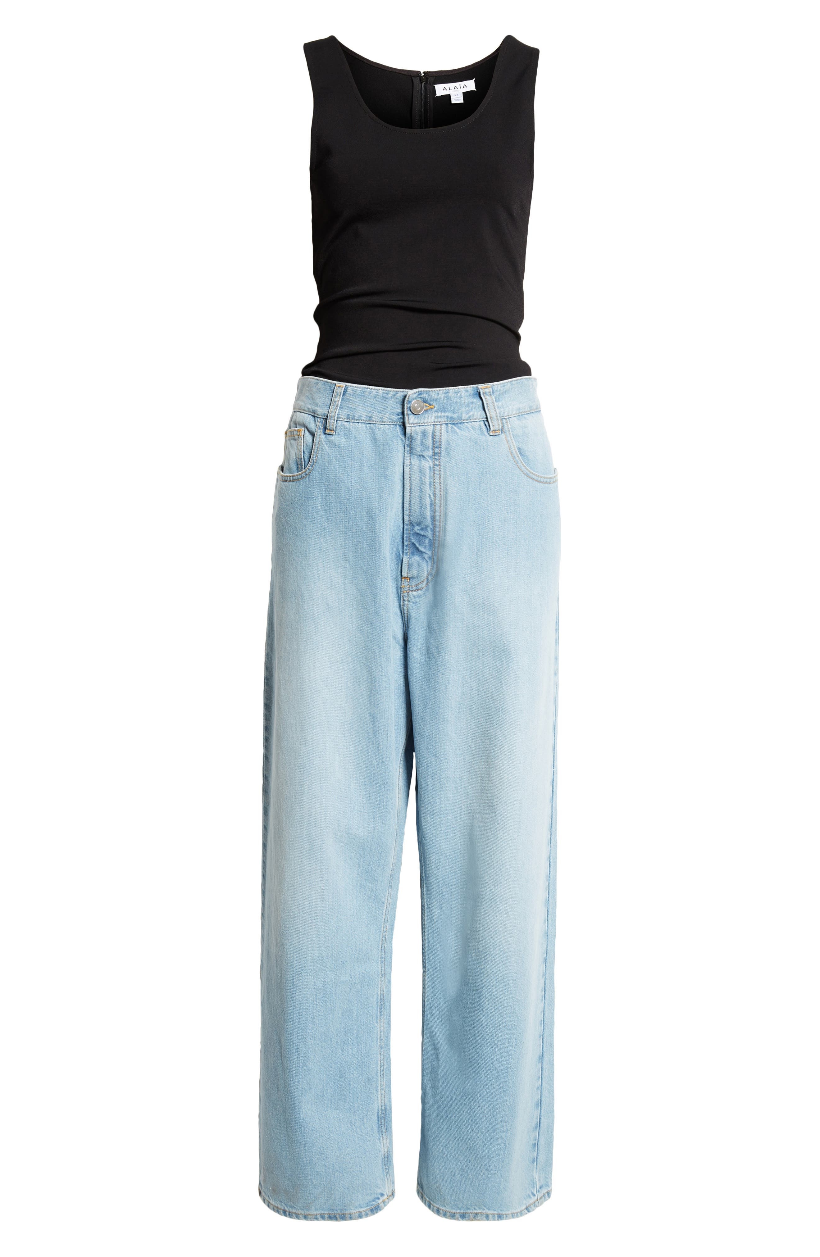 Alaïa Mixed Media Jeans & Tank Jumpsuit in Bleu Clair at Nordstrom - 6