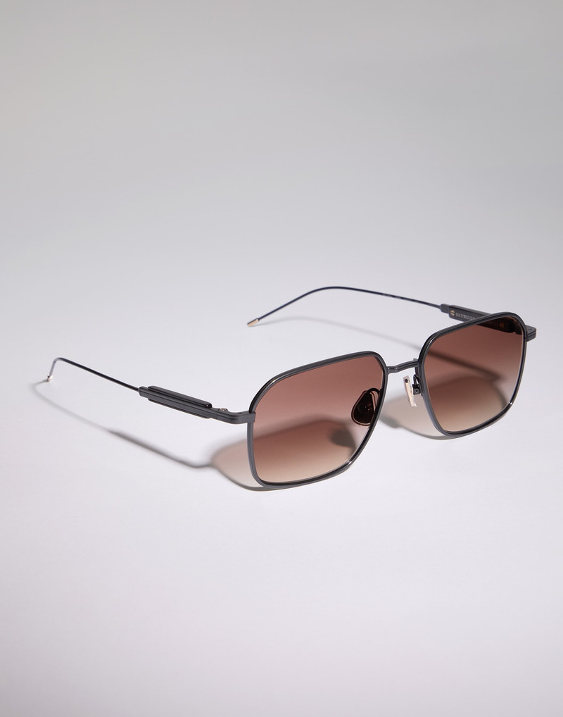 Brunello Cucinelli Sartorial Sunset titanium and horn frame outlook