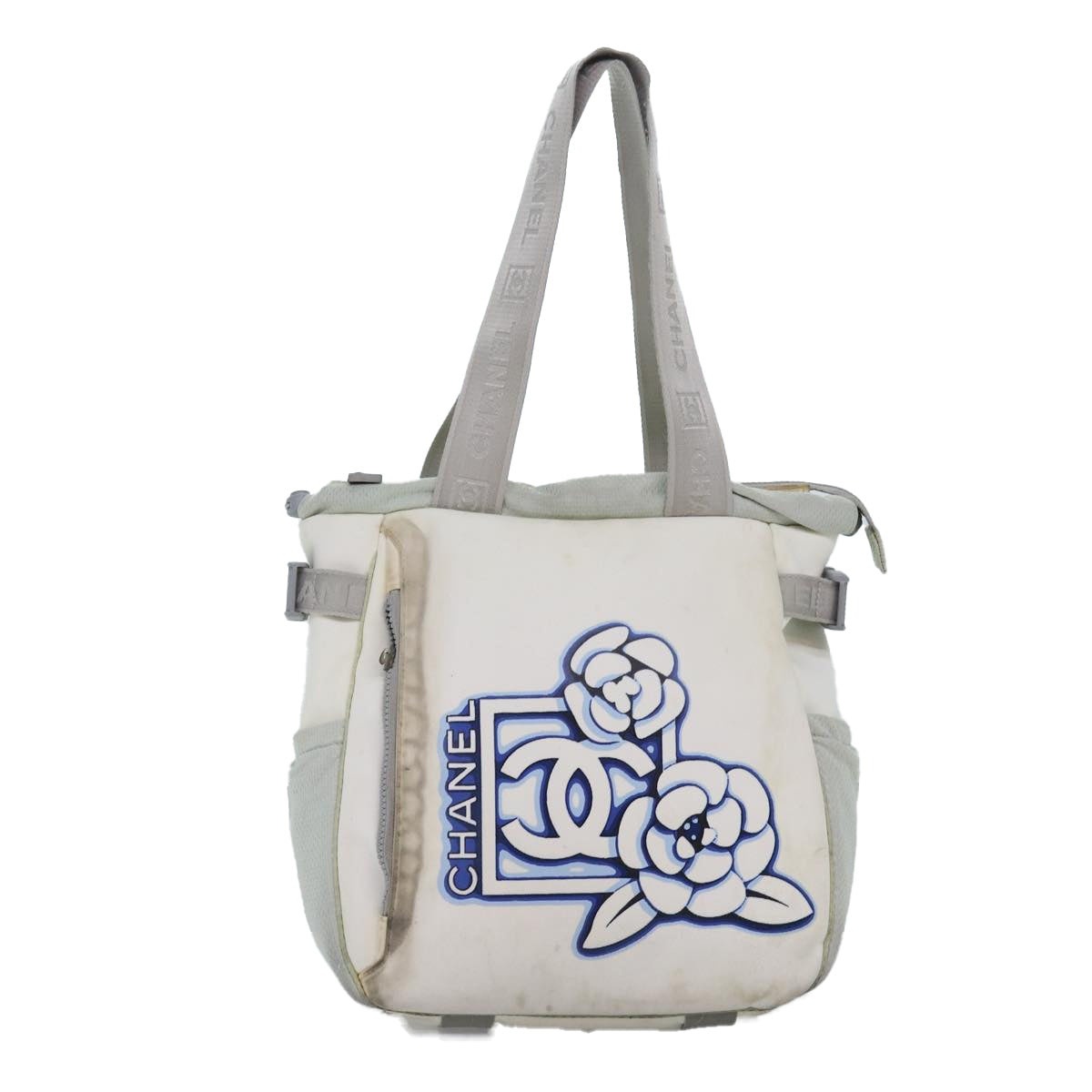 CHANEL Tote Bag Nylon White CC - 13