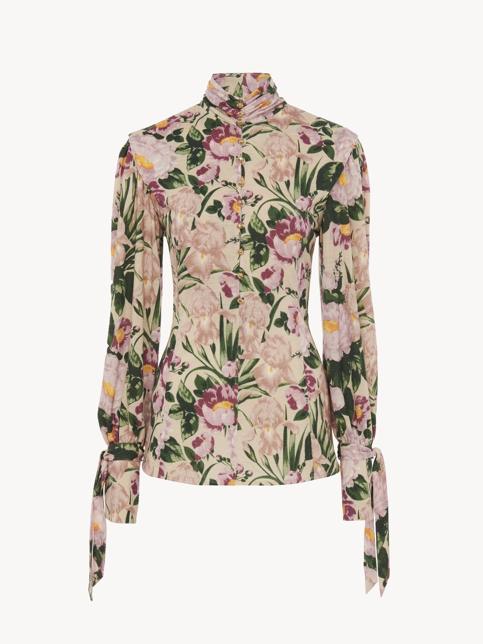 BUTTONED MOCK-NECK TOP IN WOOL JERSEY - 2