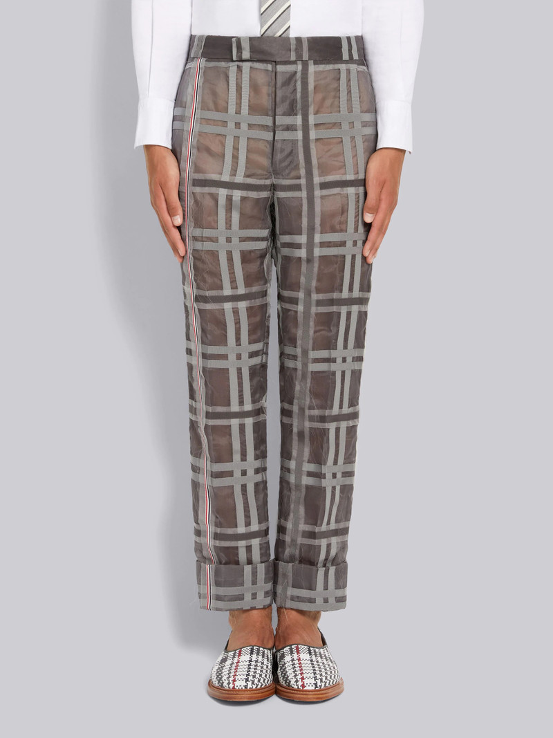 Medium Grey Silk Organza Check Classic Trouser 1