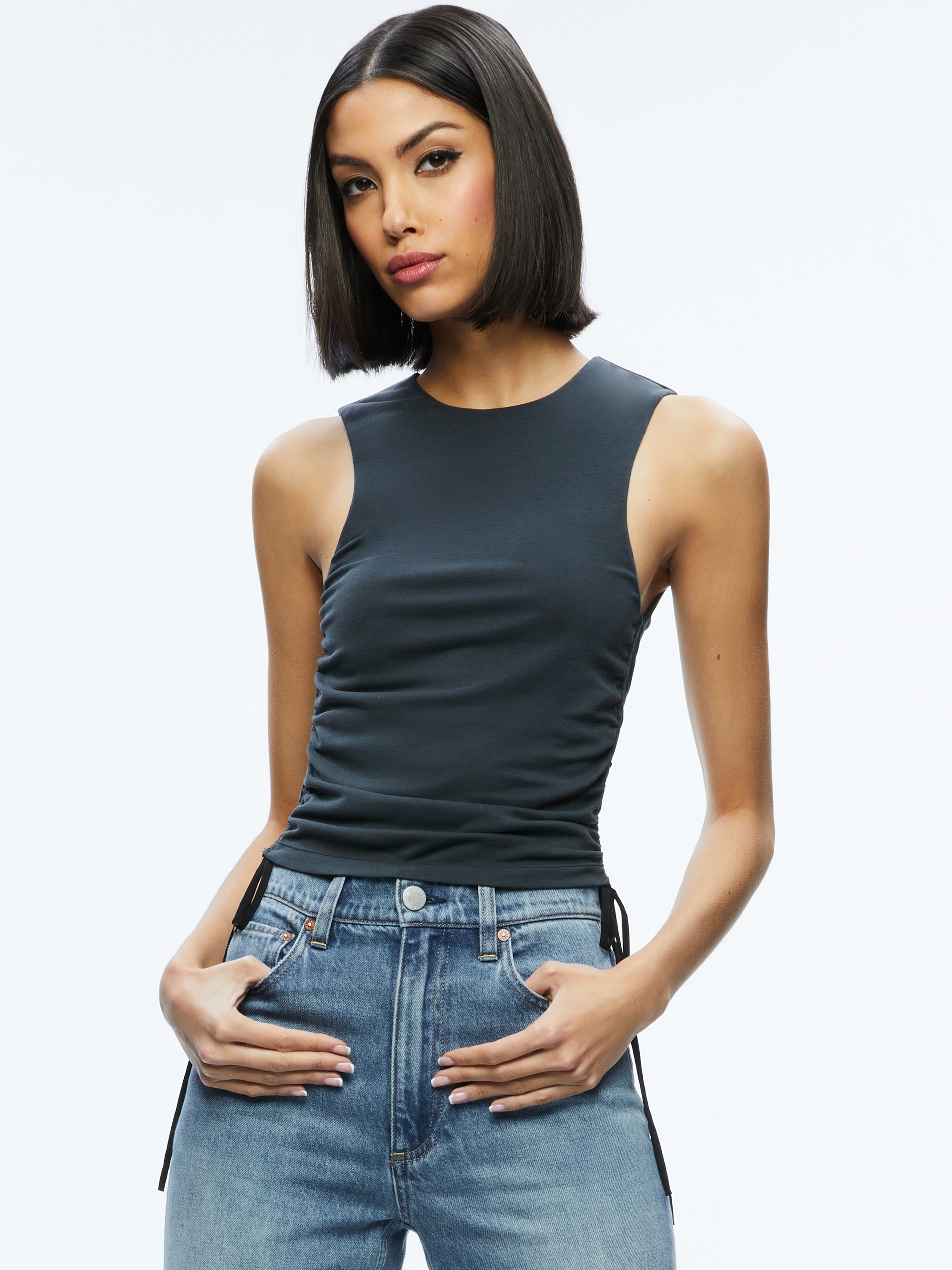 CHRISSY CREWNECK RUCHED CROP TOP - 1