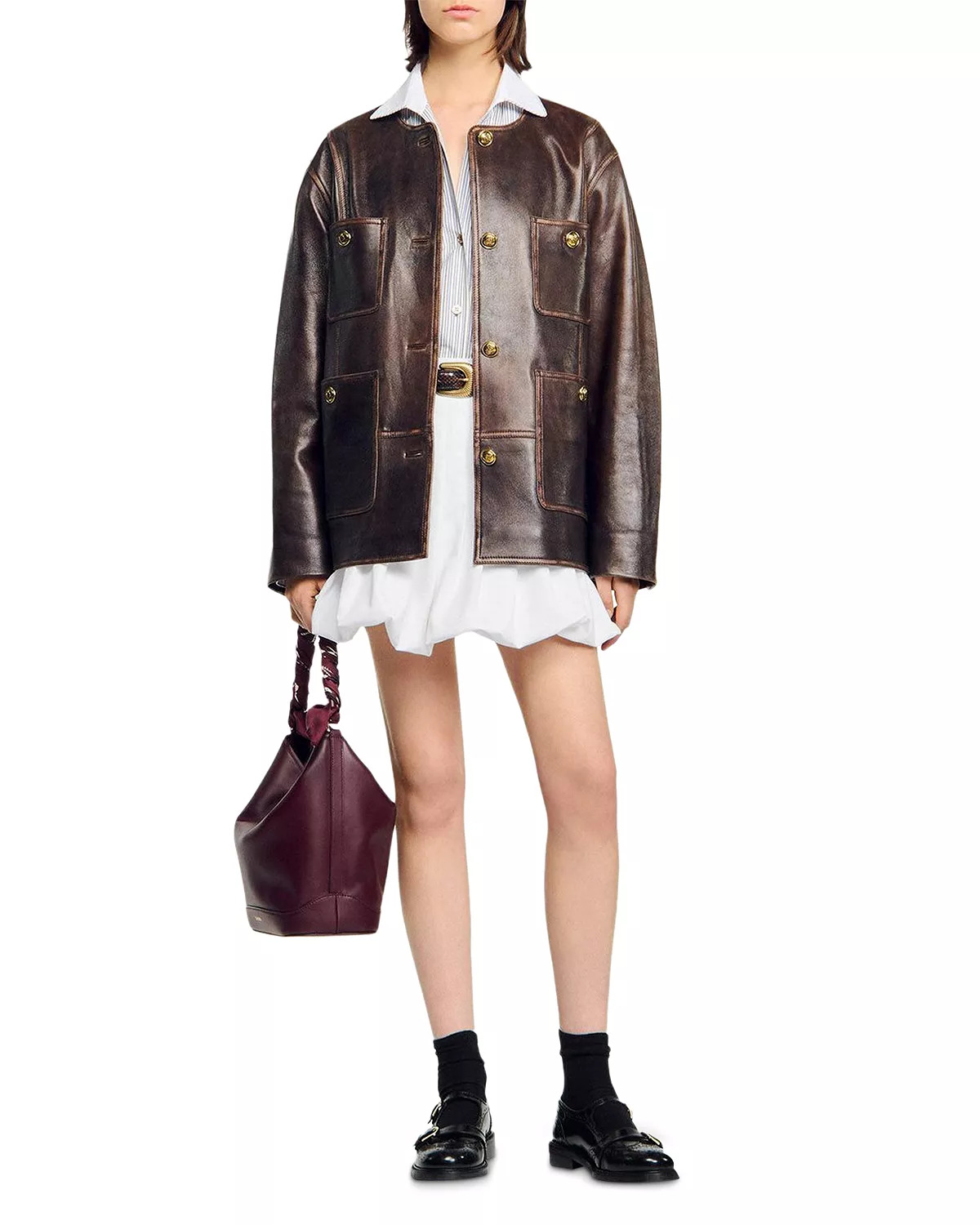 Long Distressed Leather Jacket - 2