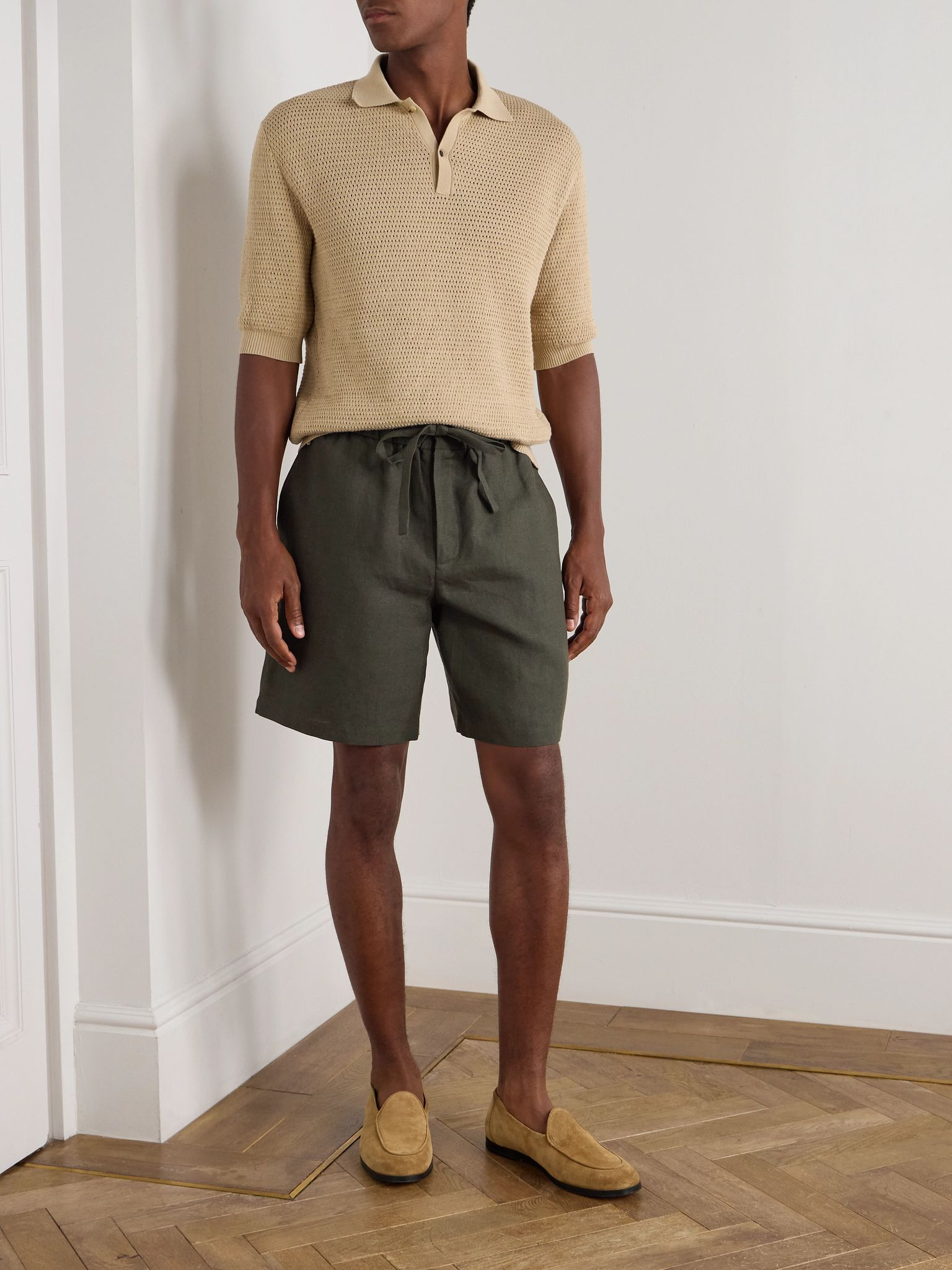 Lounge Straight-Leg Linen Drawstring Shorts Green - 2