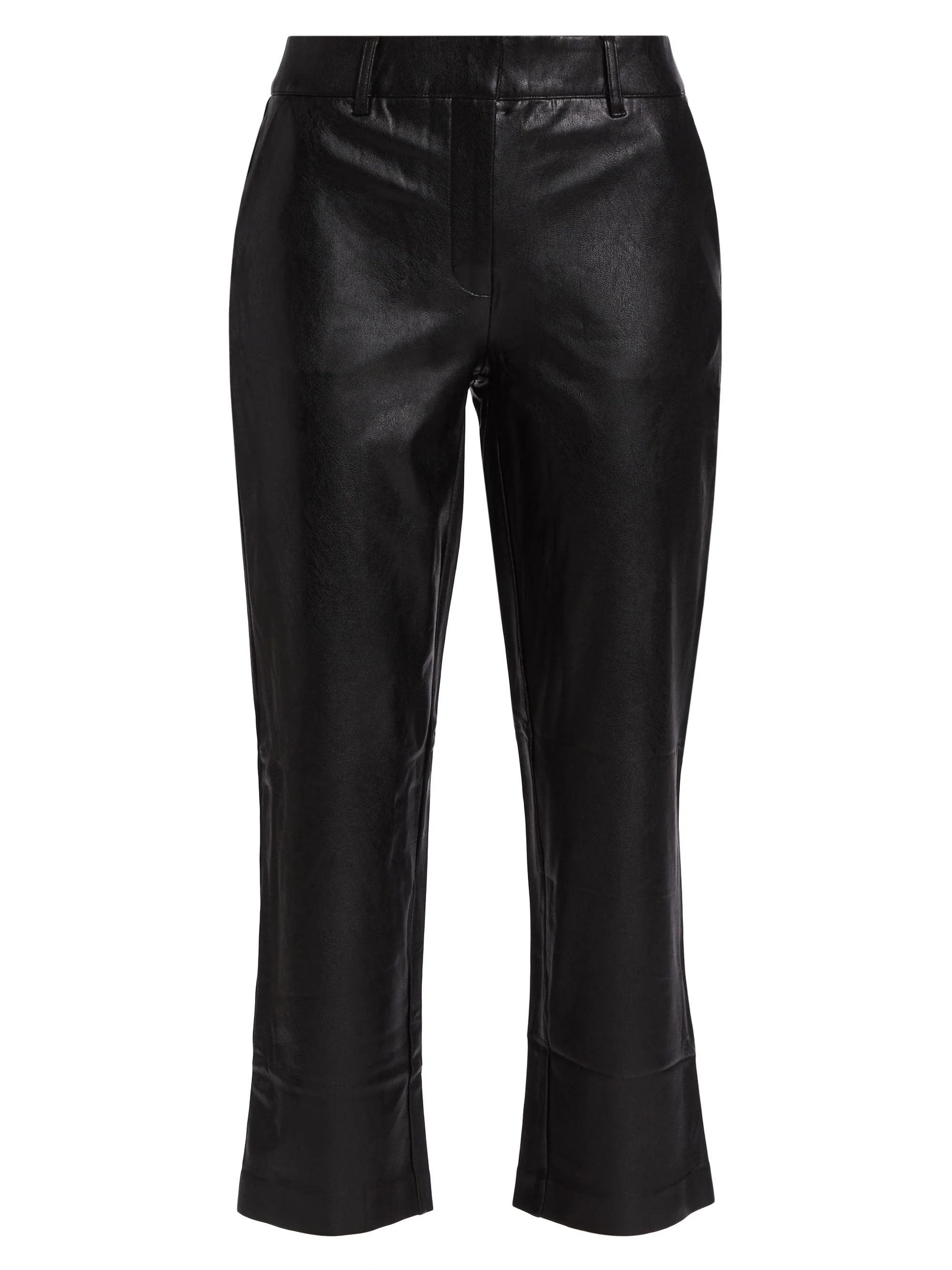 Women's Cropped Faux Leather Pants - Black - 1