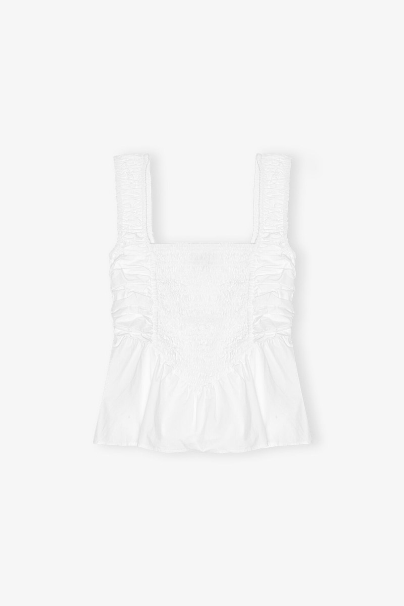 WHITE COTTON POPLIN SMOCK STRAP TOP 1