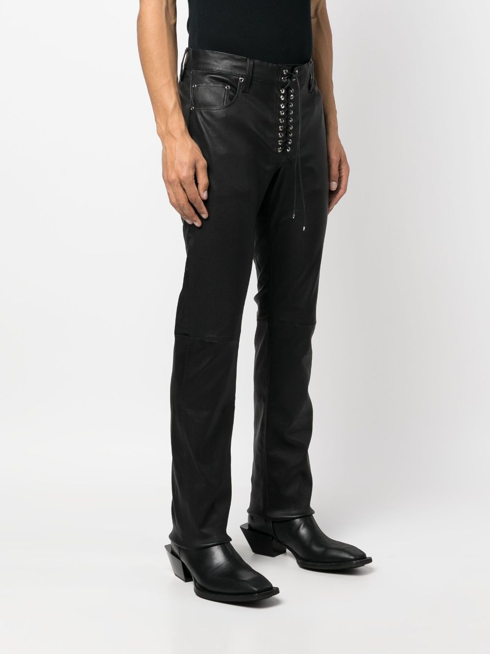lace-up slim-cut leather trousers - 3