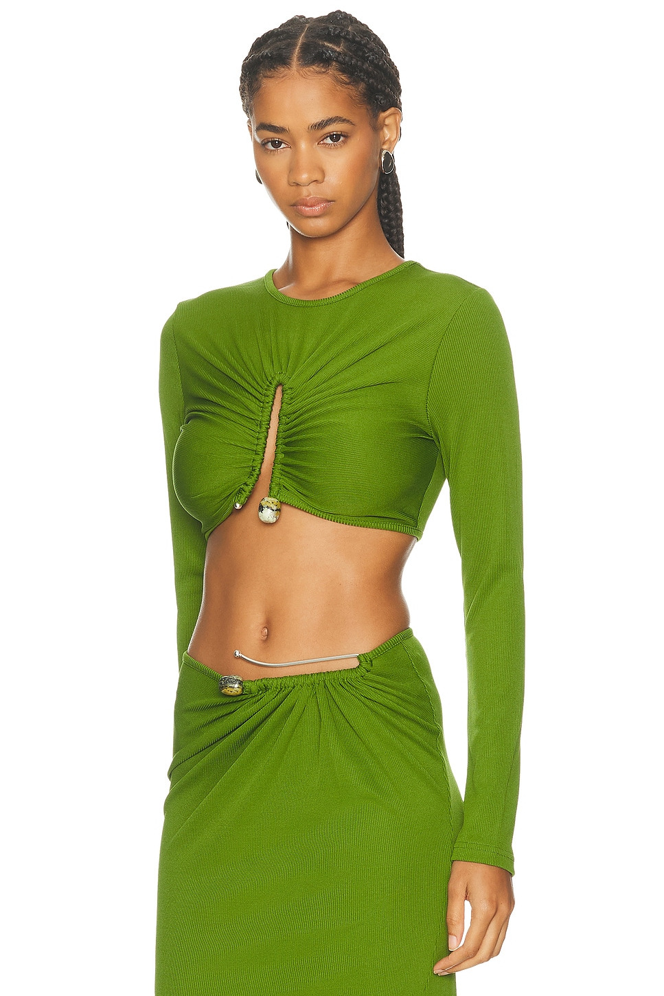 Crystal Pin Long Sleeve Rib Top - 3