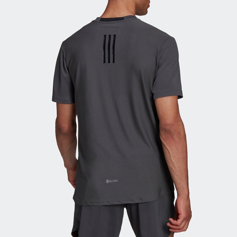 Men's adidas Solid Color Round Neck Short Sleeve Black T-Shirt HC4226 - 3