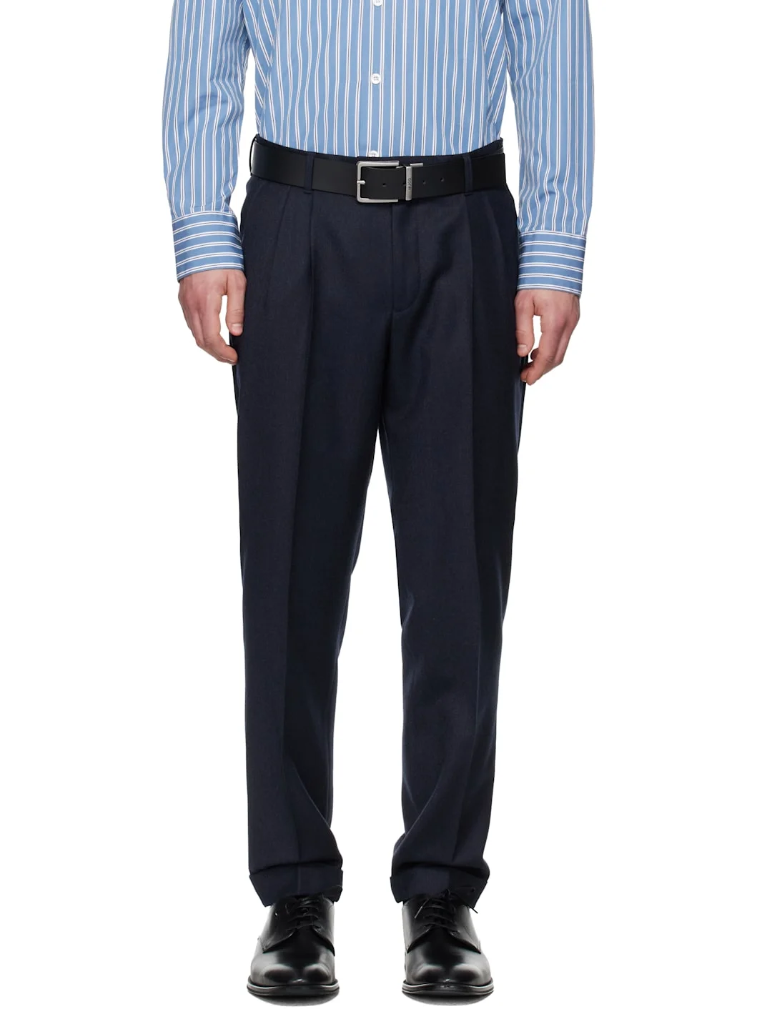 Navy Wool Flannel Trousers - 1