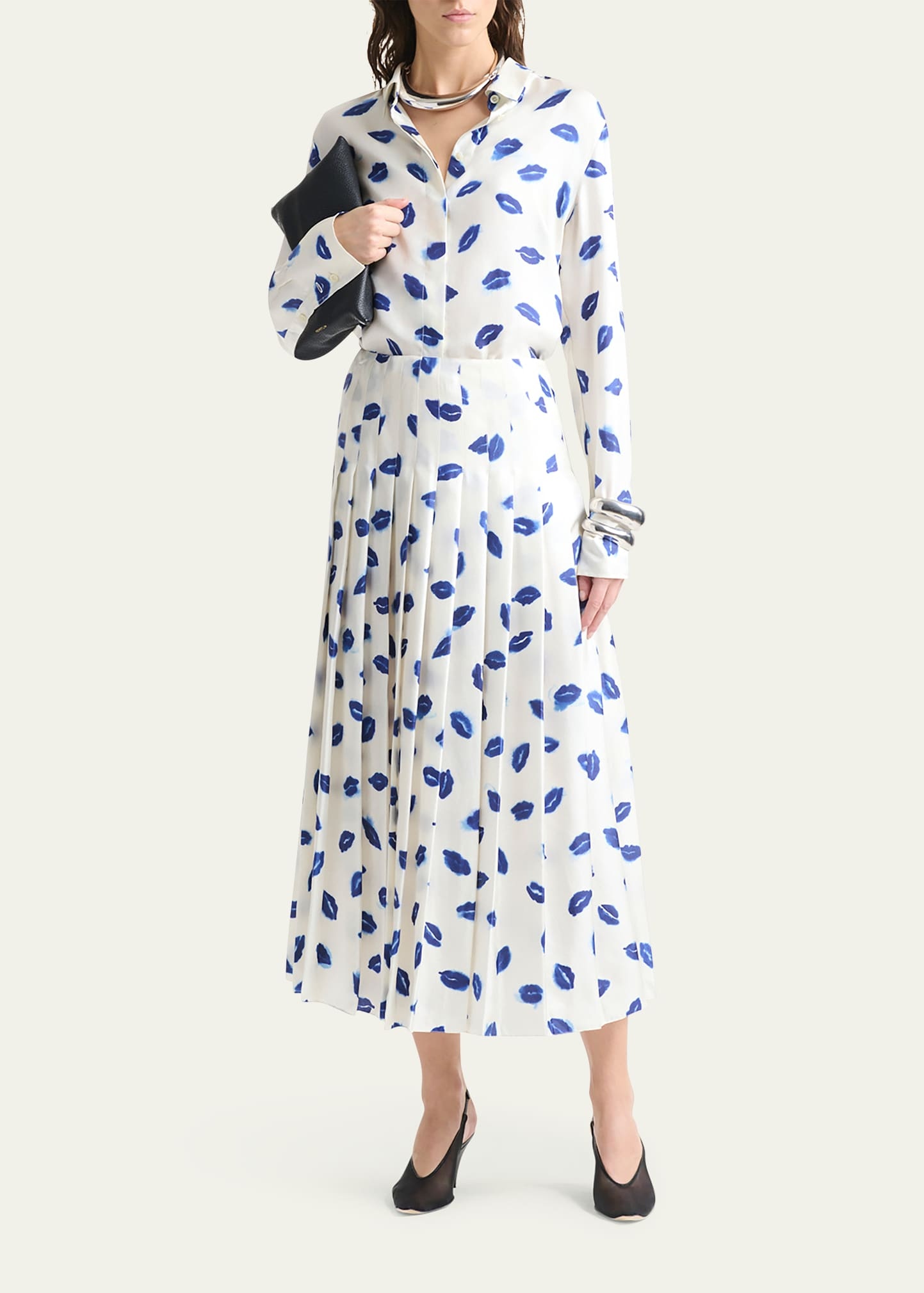Chika Lip-Print Silk Button-Down Top - 2