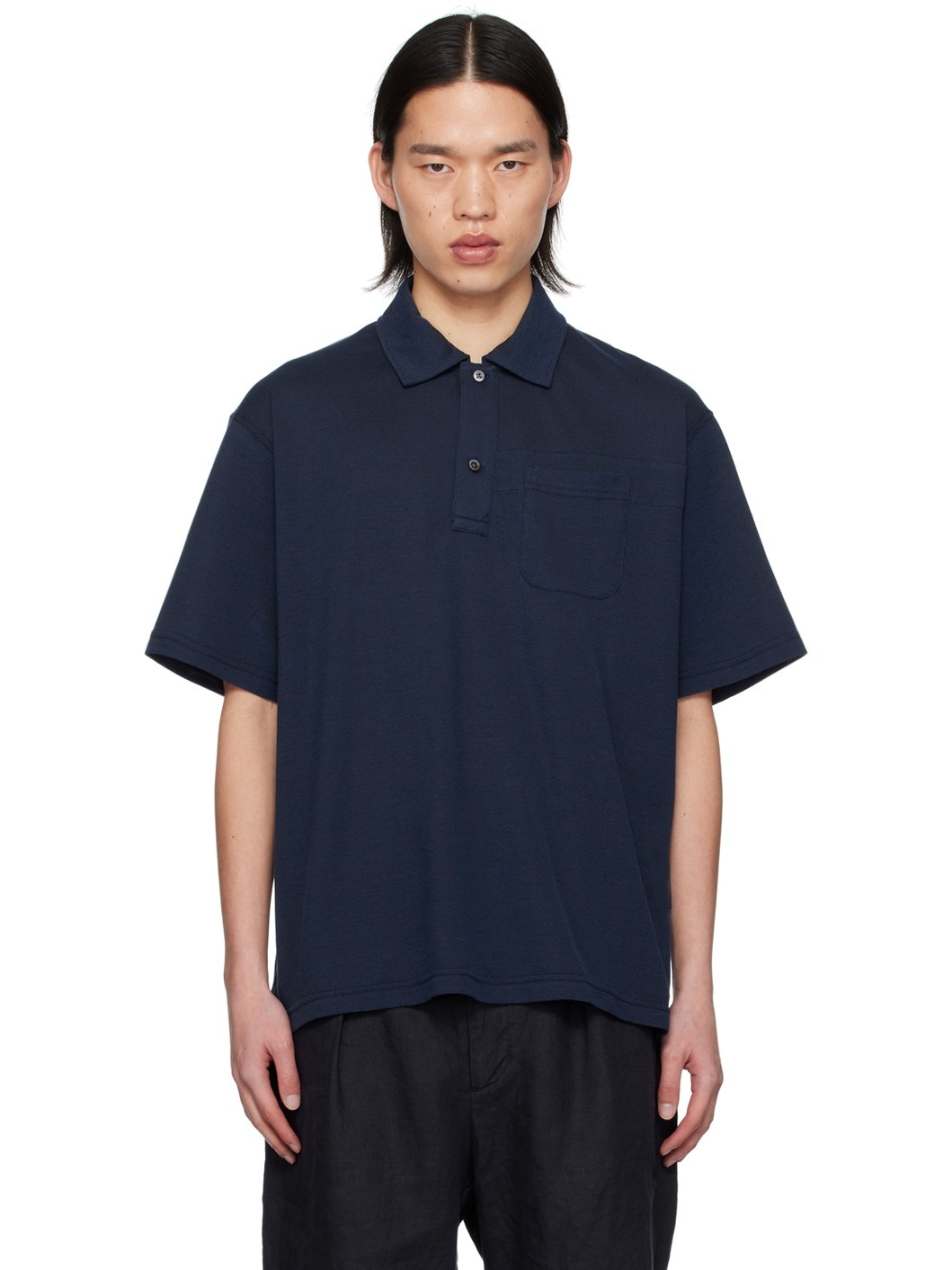 Navy Two-Button Polo - 1