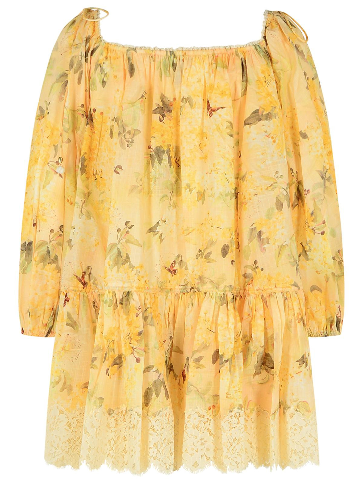 Zimmermann 'Cascadian' Yellow Cotton Mini Dress 'Botanical Flora' Women - 3