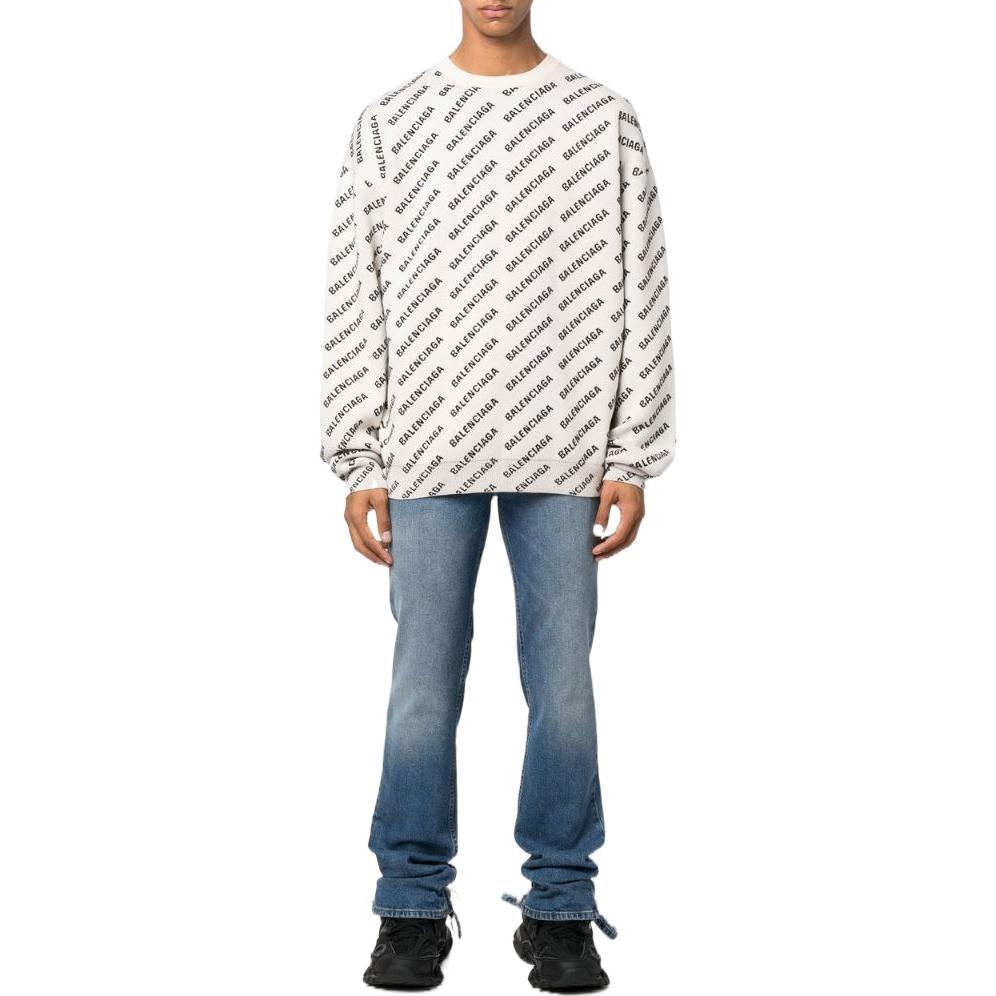 Balenciaga All Over Logo Crewneck Sweater 'White Black' 702952T32339054 - 2