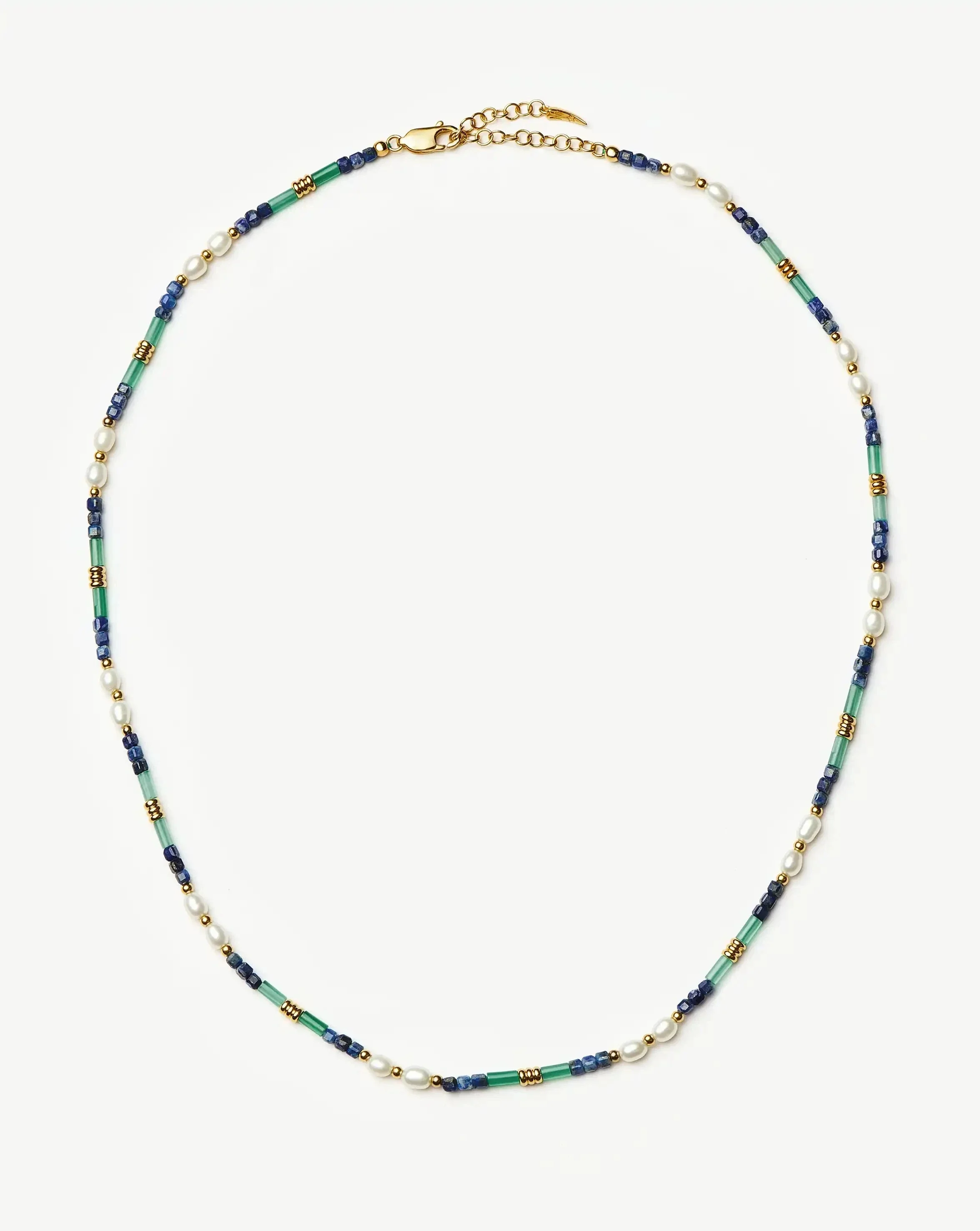 Beaded Gemstone & Pearl Short Necklace - 1