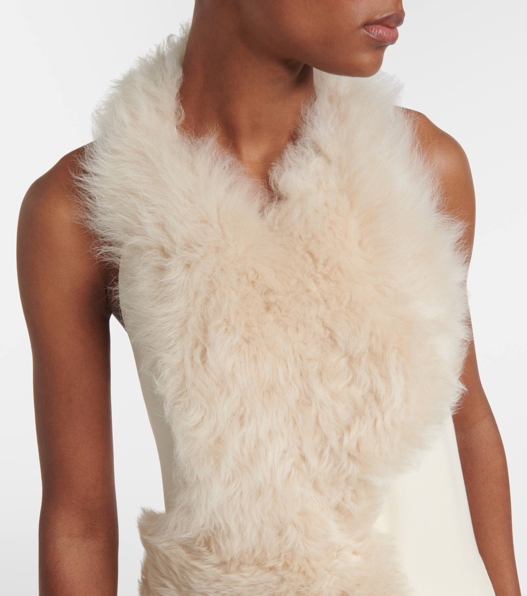 Shearling-trimmed cady midi dress - 4