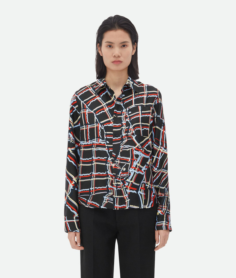 Distorted Check Printed Silk Shirt 1