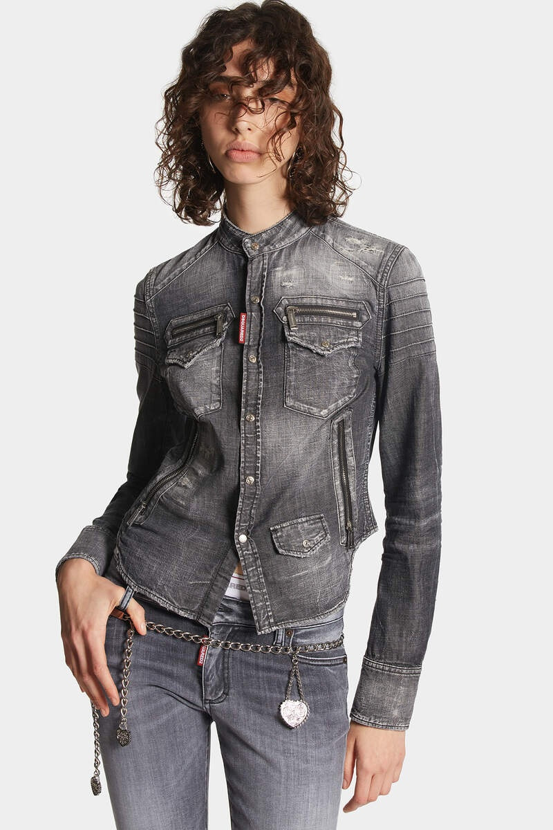 LIGHT GREY WASH WESTERN DENIM SHIRT 3