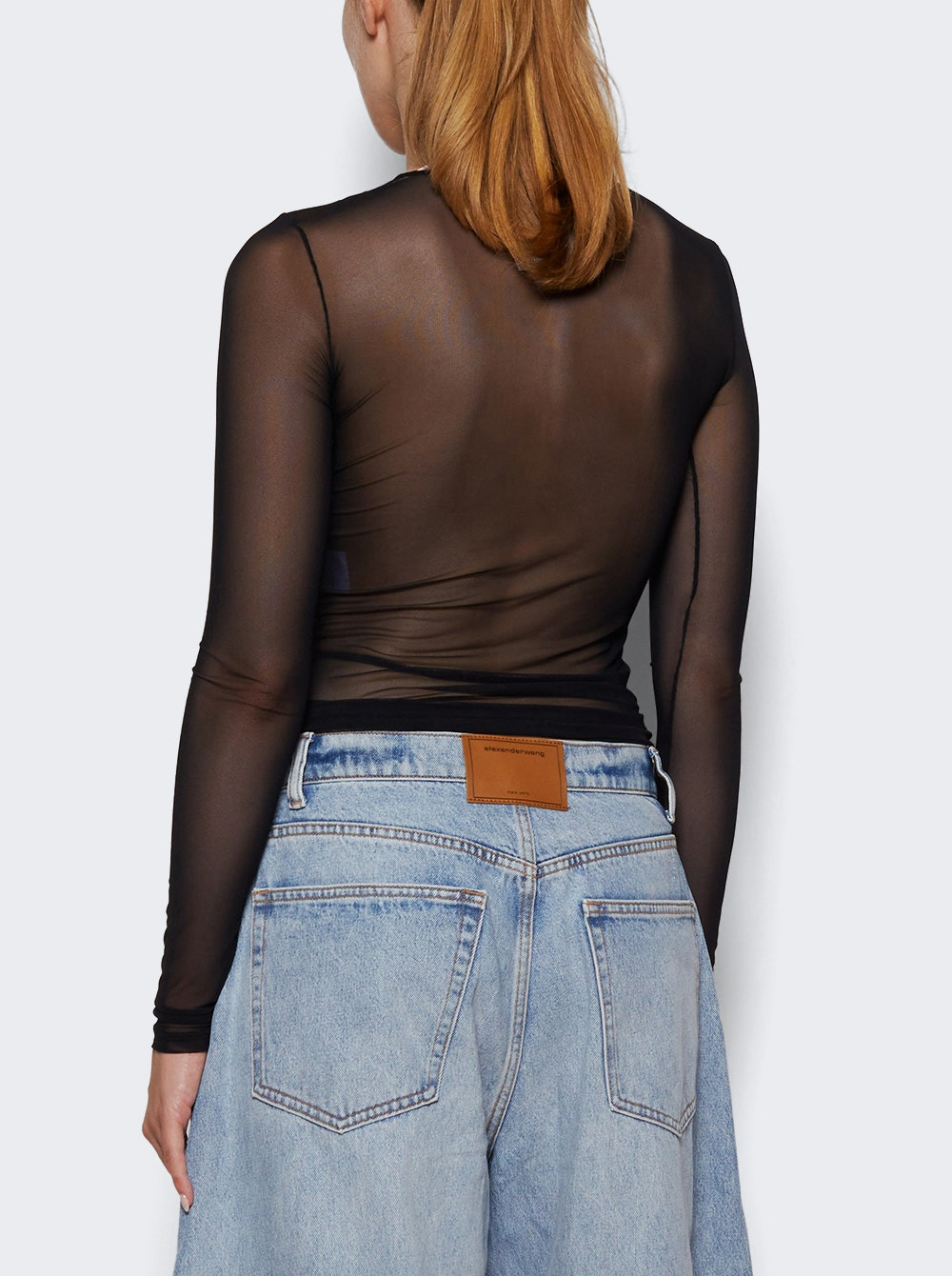 Sequined Mesh Long Sleeve Top Black - 4