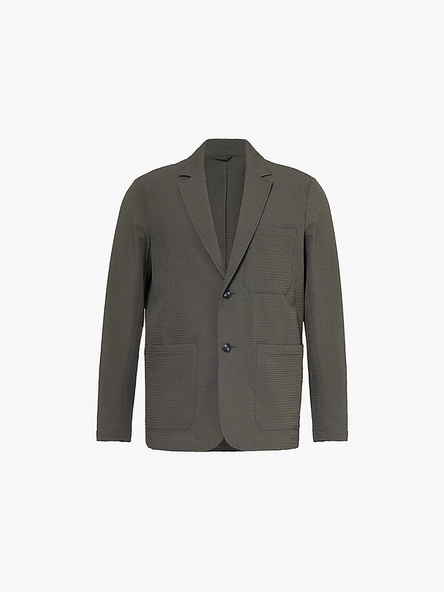 Seersucker single-breasted regular-fit stretch-woven blazer - 1