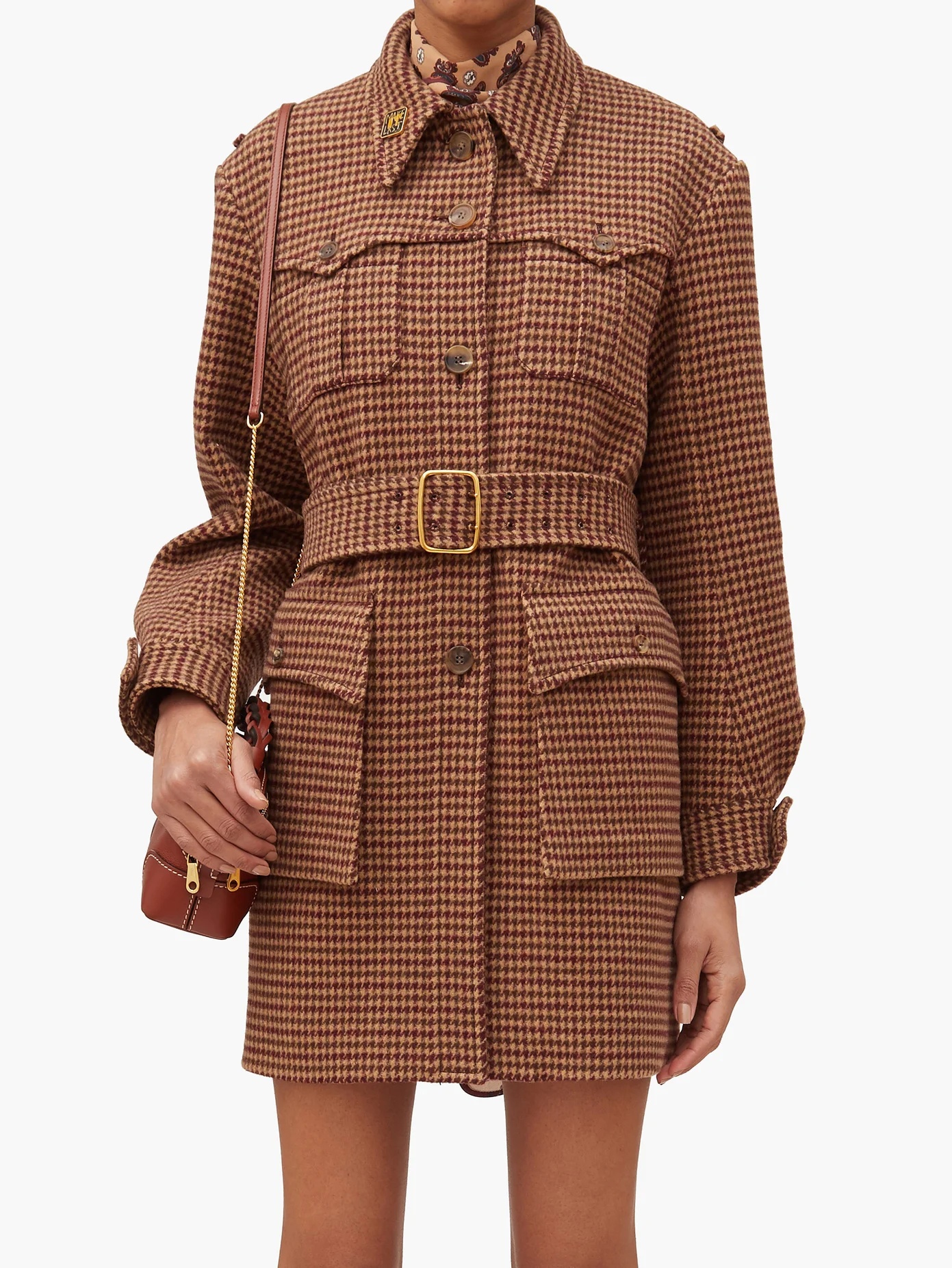 Houndstooth-tweed belted coat - 6