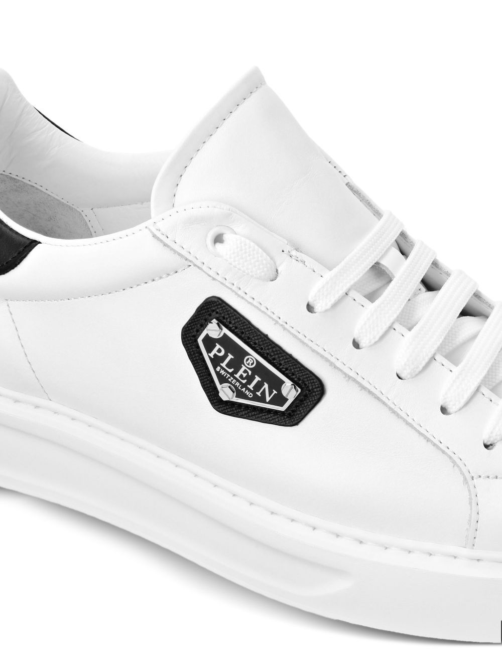 logo-plaque leather trainers - 4