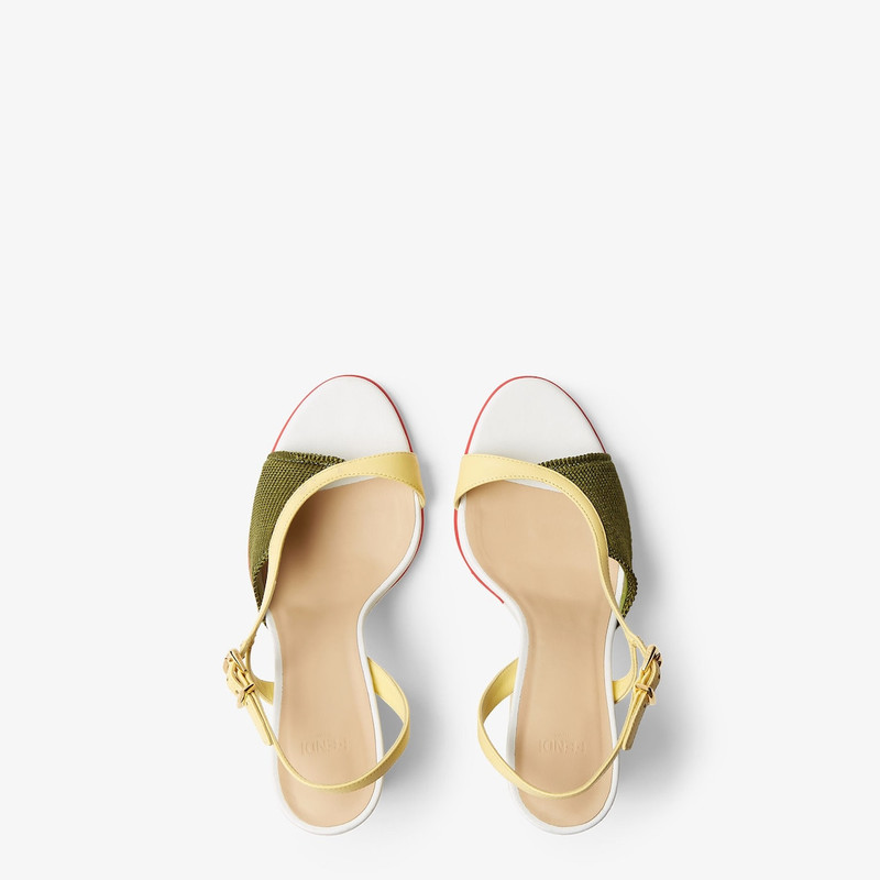 Fendi Arco Dark green knit and yellow nappa leather high-heeled sandal. 4