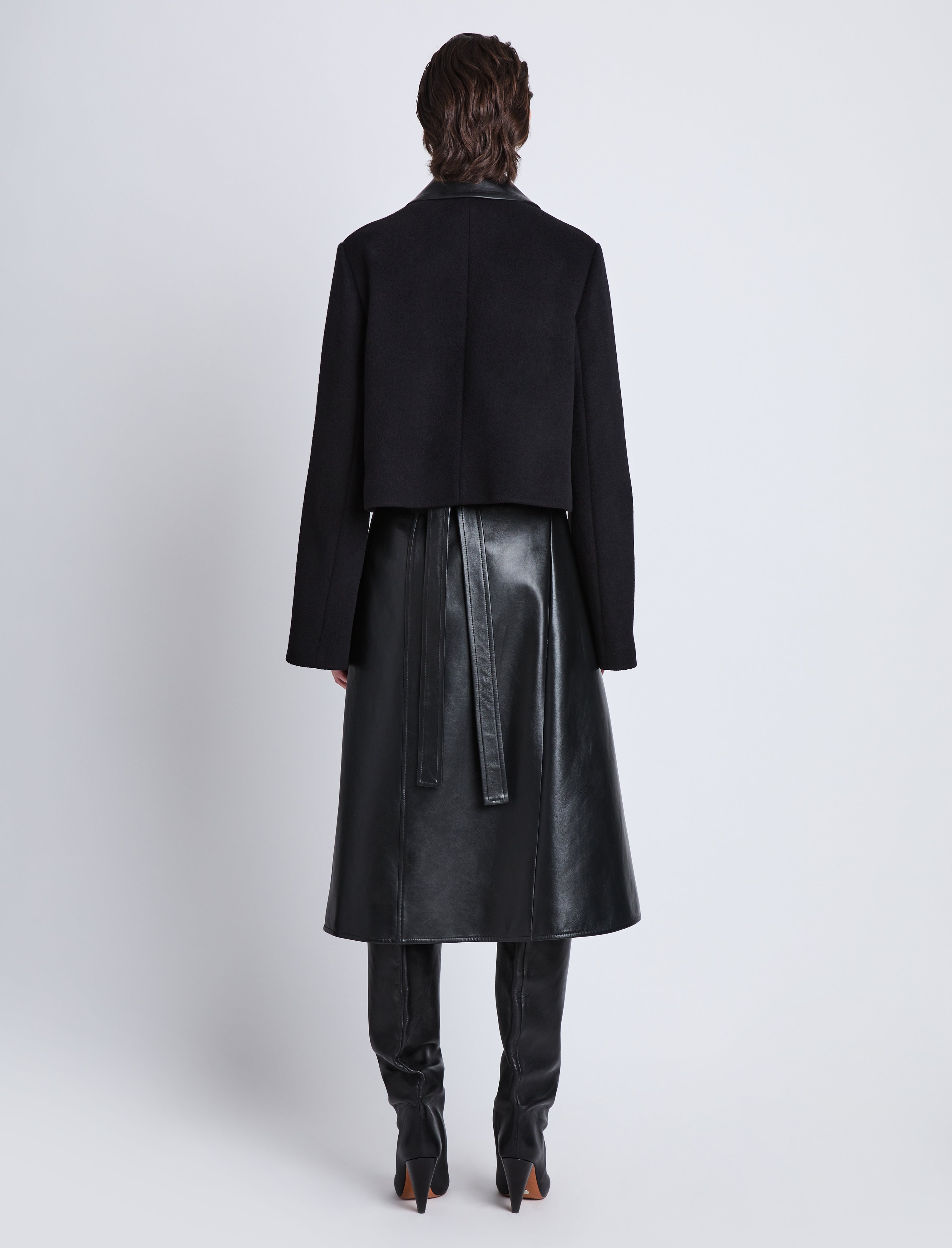 Bridget Cropped Jacket With Leather Collar in Wool - 5