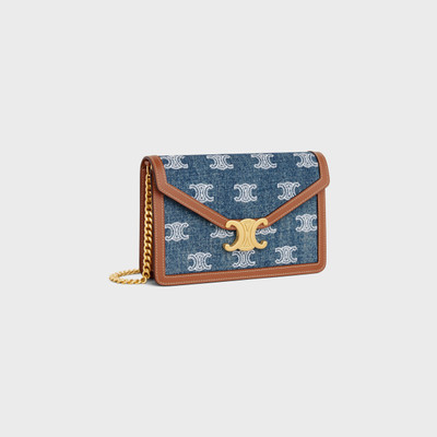 CELINE WALLET ON CHAIN MARGO in DENIM WITH TRIOMPHE ALL-OVER EMBROIDERY AND CALFSKIN outlook