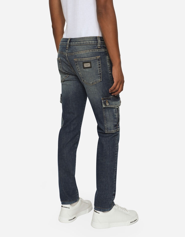 Blue wash skinny stretch cargo jeans - 4