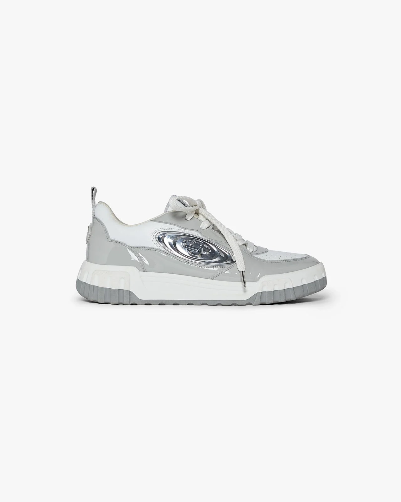 Women's Silver Leather Court Sneaker | Casablanca Paris - 1