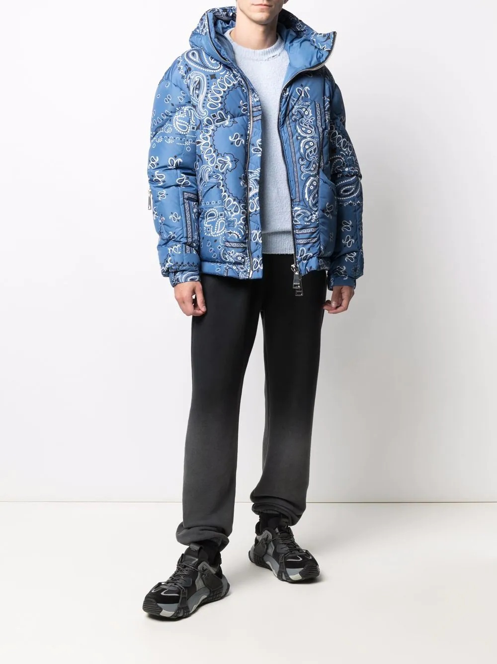 bandana-print hooded puffer jacket - 2