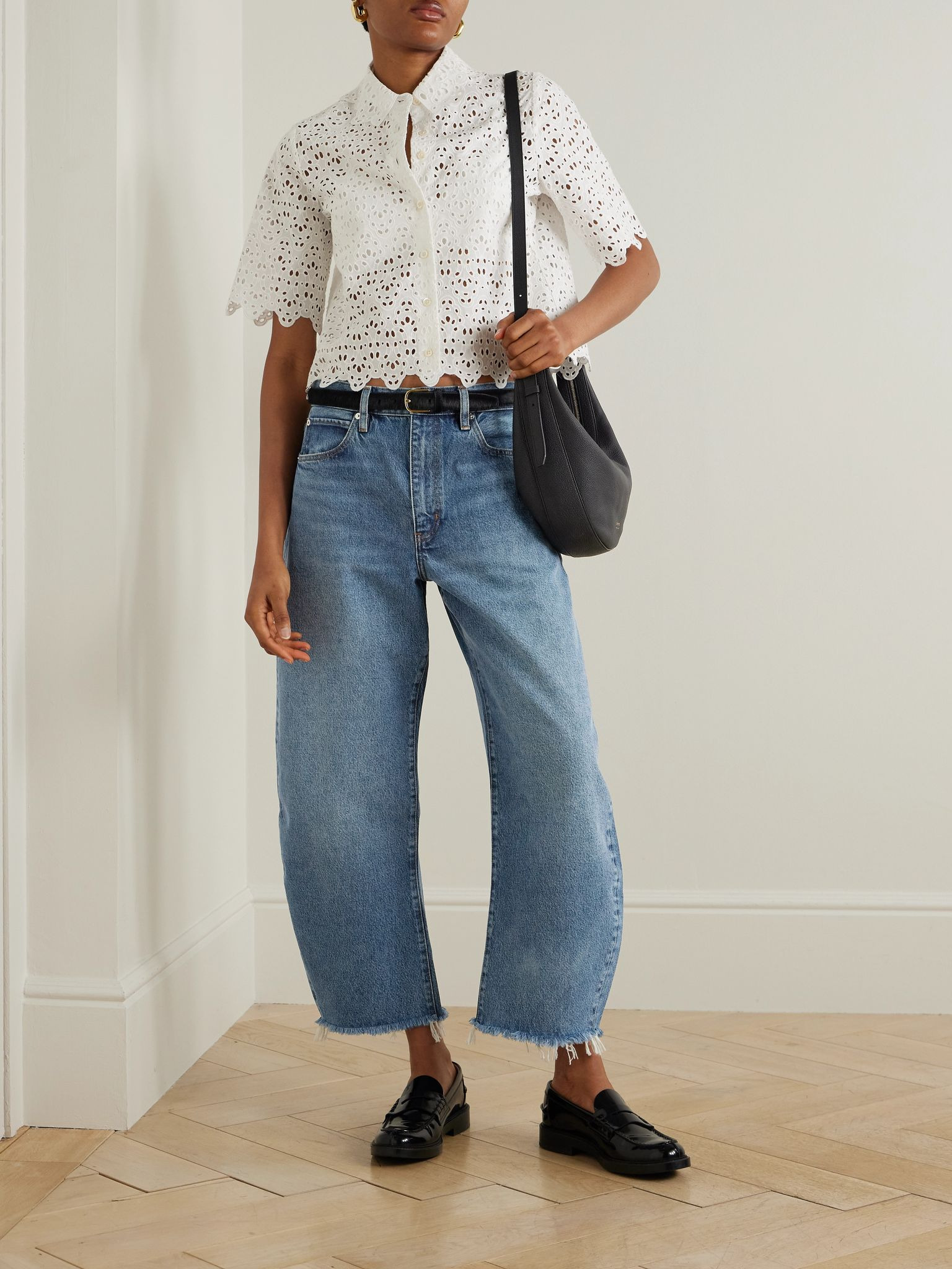 The Bubble Crop frayed high-rise barrel-leg jeans Mid denim - 2