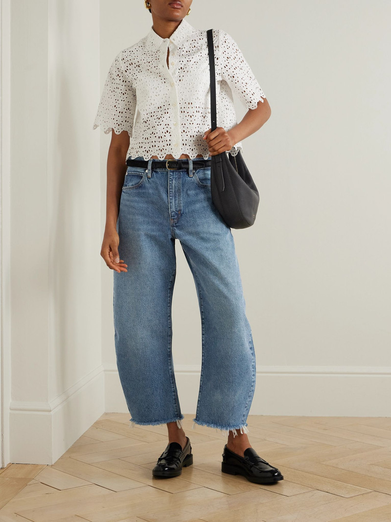 FRAME The Bubble Crop frayed high-rise barrel-leg jeans Mid denim outlook