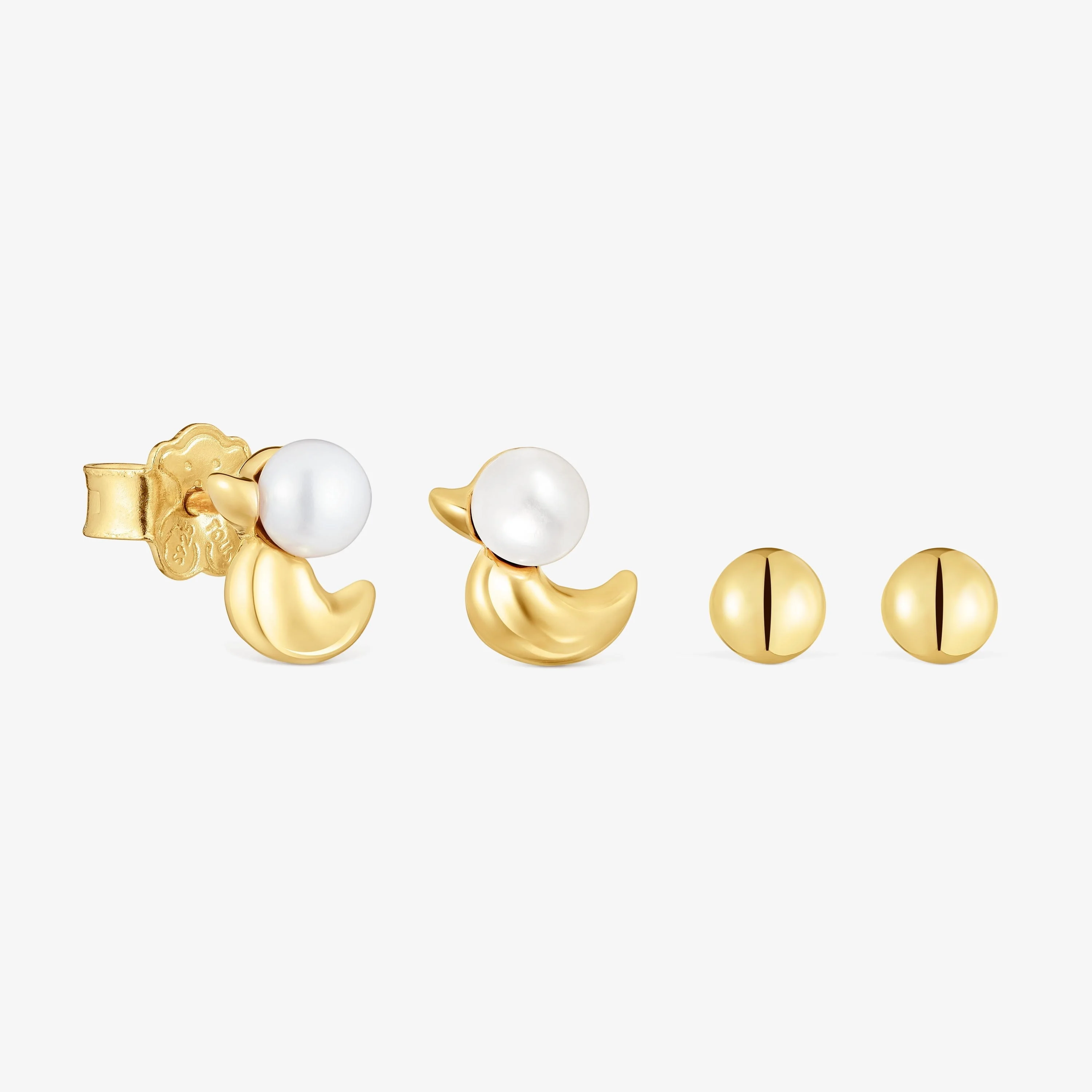 18kt gold plating over silver set of Earrings with duck motif and cultured pearls Virtual Garden - 1