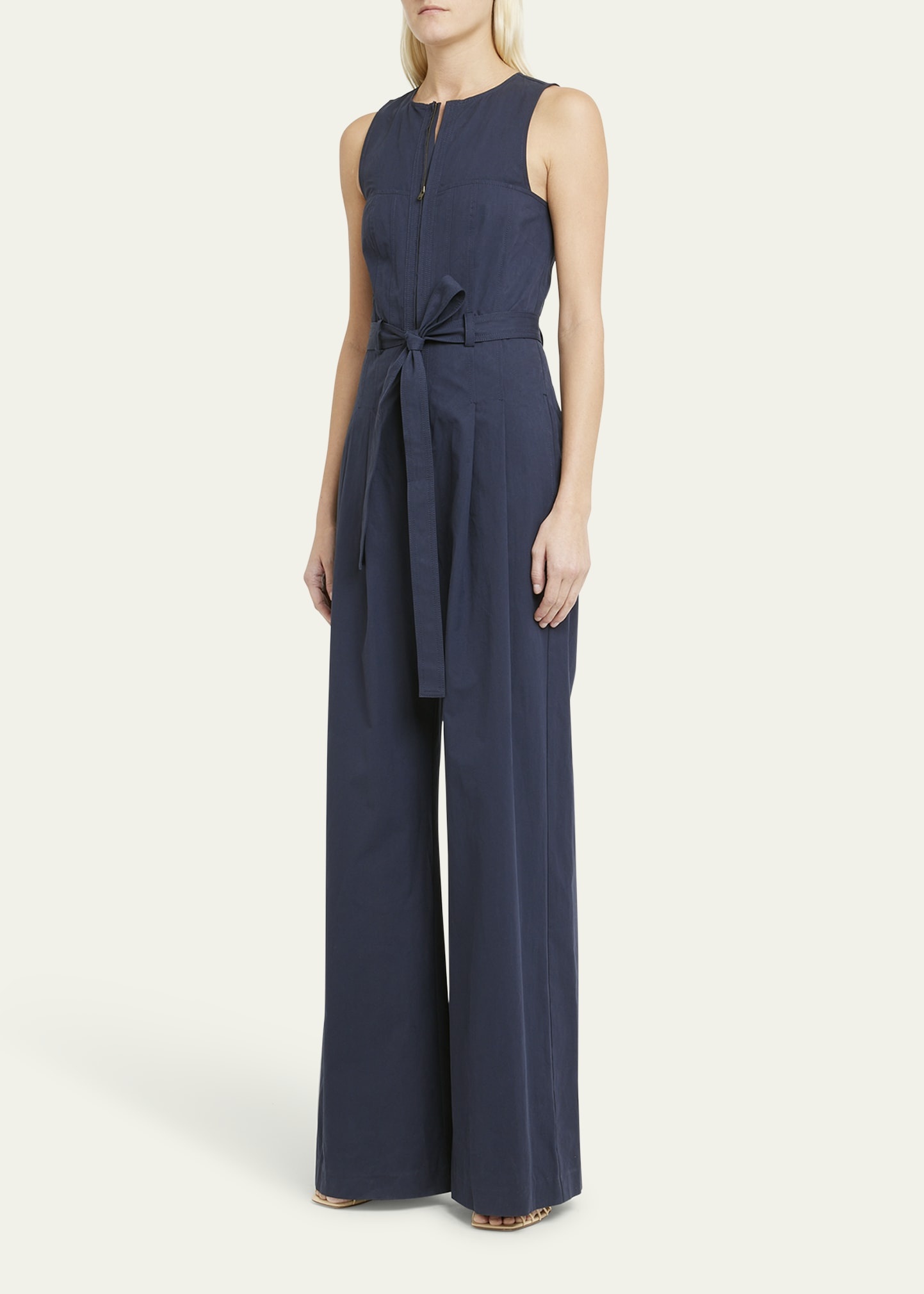 Marin Sleeveless Belted Wide-Leg Cotton Jumpsuit - 4