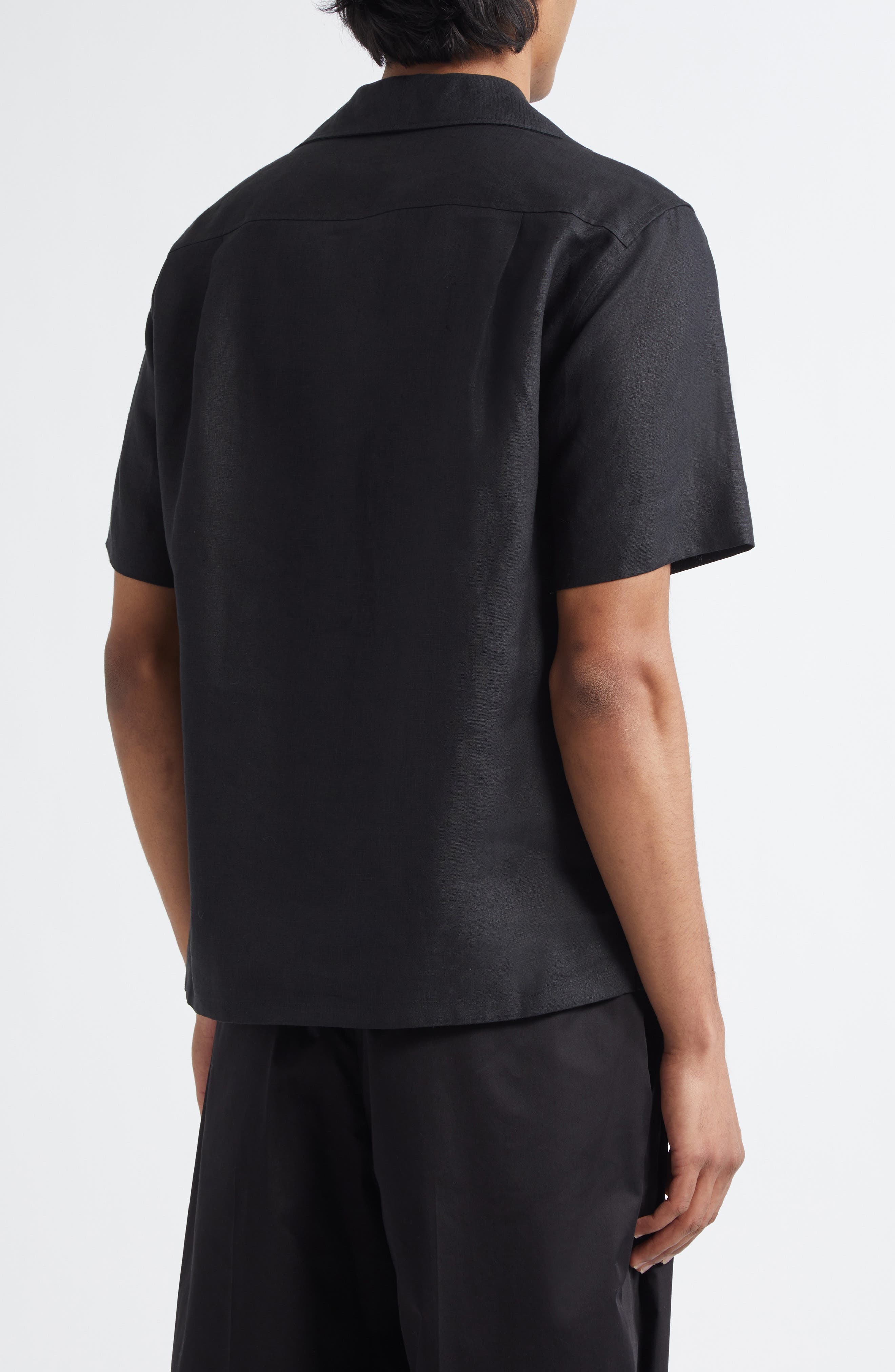 Dolce&Gabbana Short Sleeve Linen Shirt in N0000 Black at Nordstrom - 3