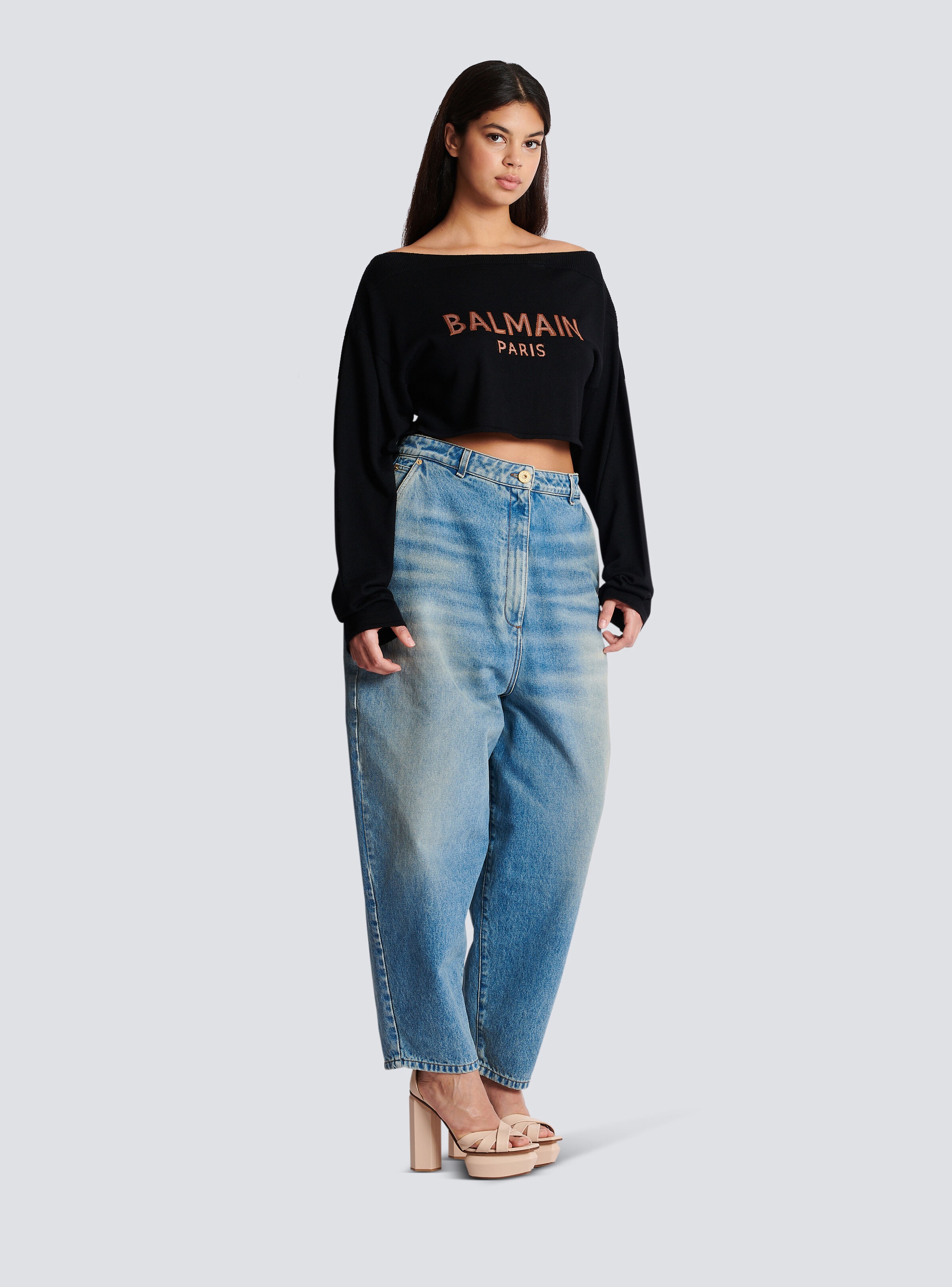 Cropped jacquard jumper with Balmain logo - 8