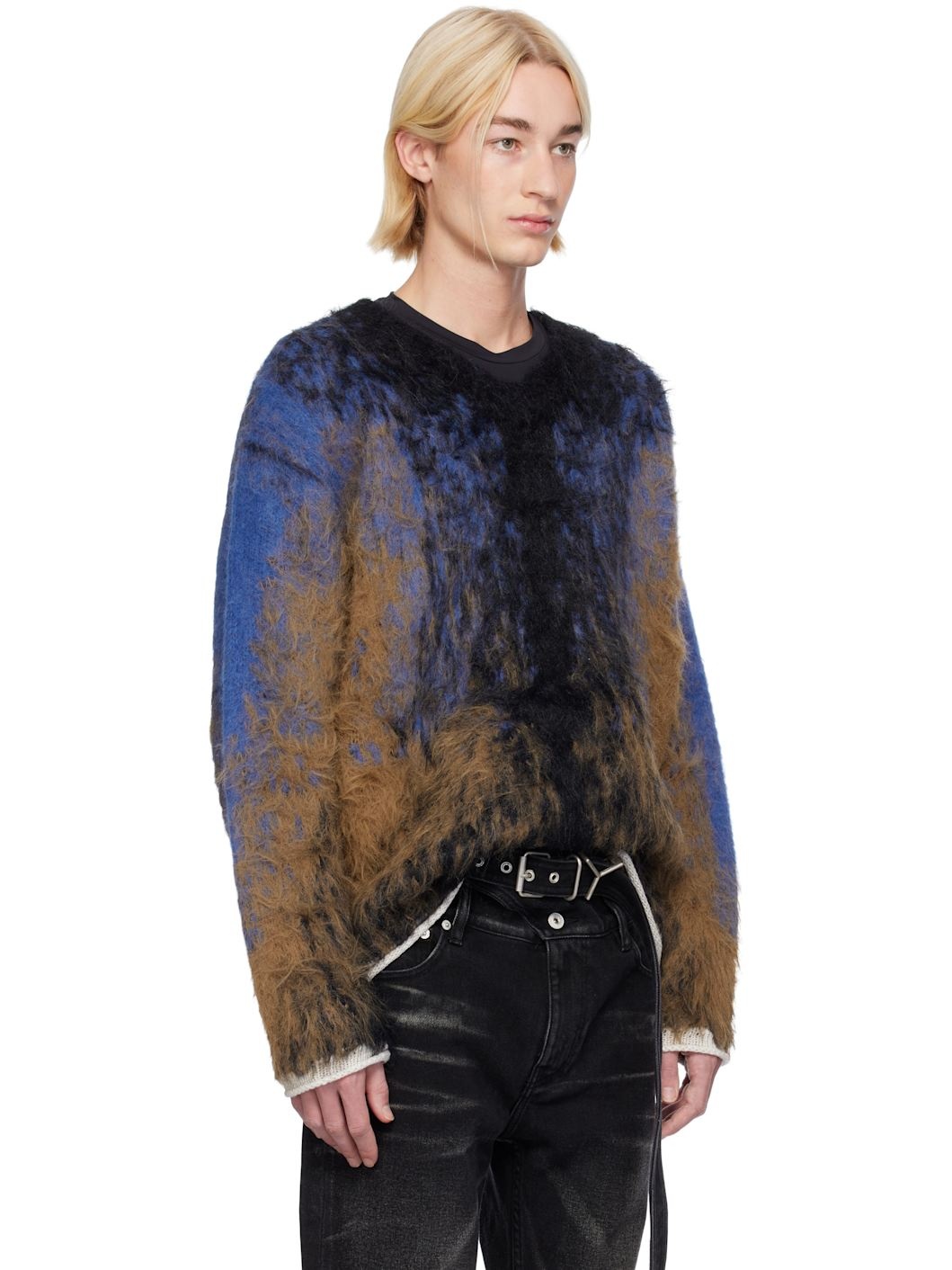 Blue & Black Hairy Gradient Sweater - 2