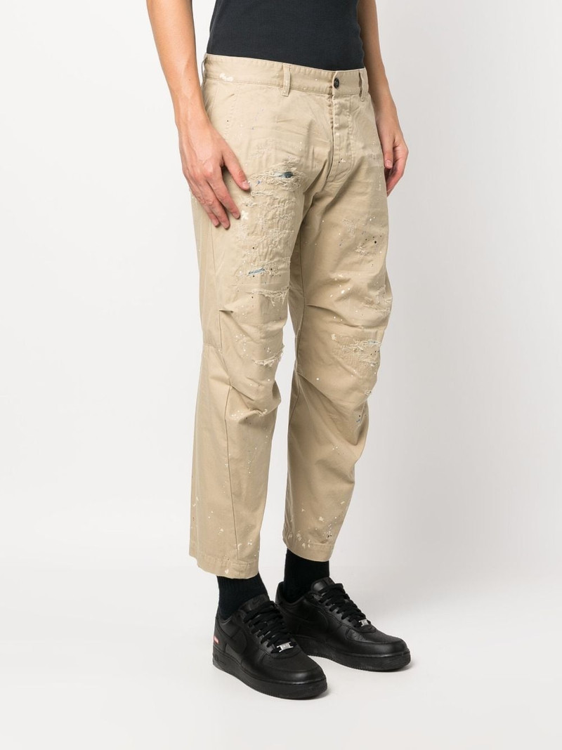 distressed-effect cotton cropped trousers 3