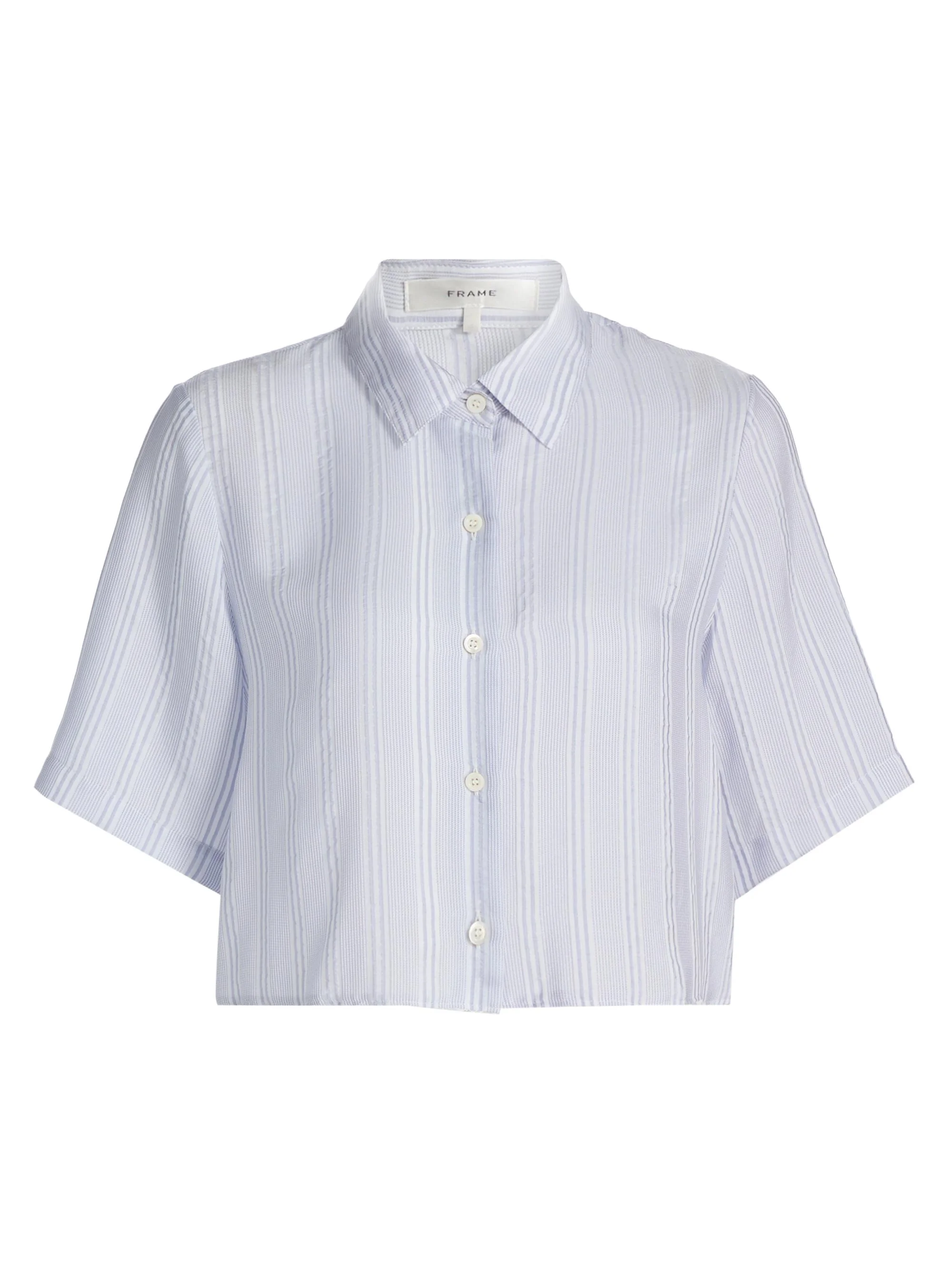 Women's Striped Silk Lace Crop Shirt - Chambray Multi - 1