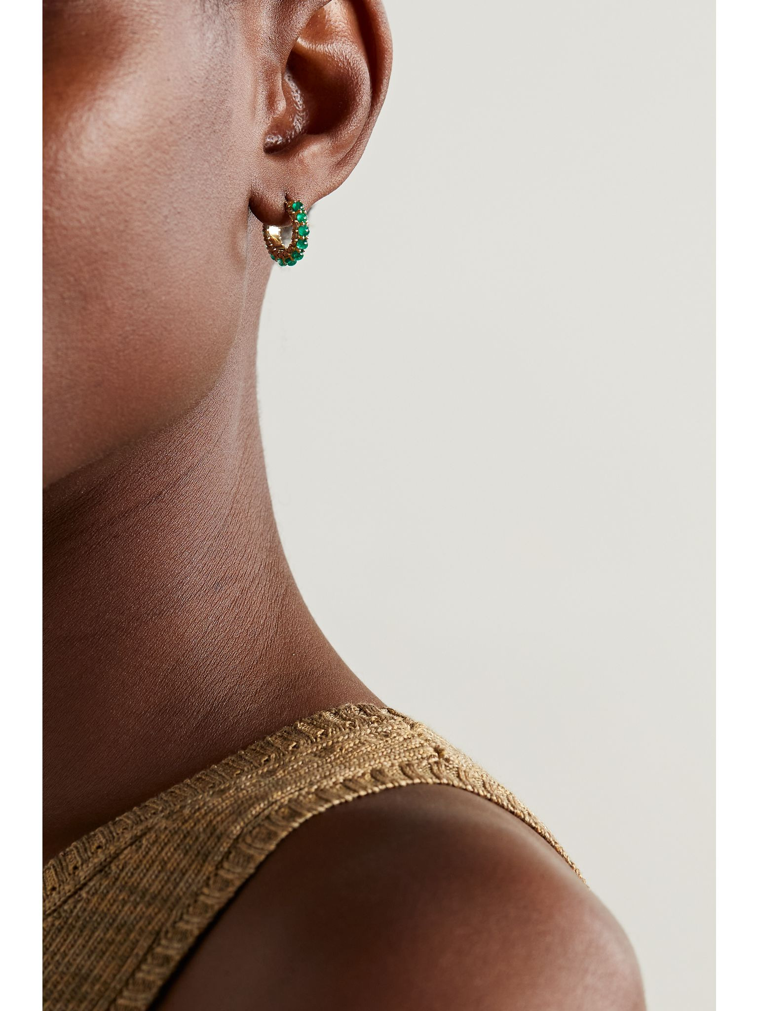 Streamflow 18-karat gold, emerald and diamond hoop earrings Green - 2