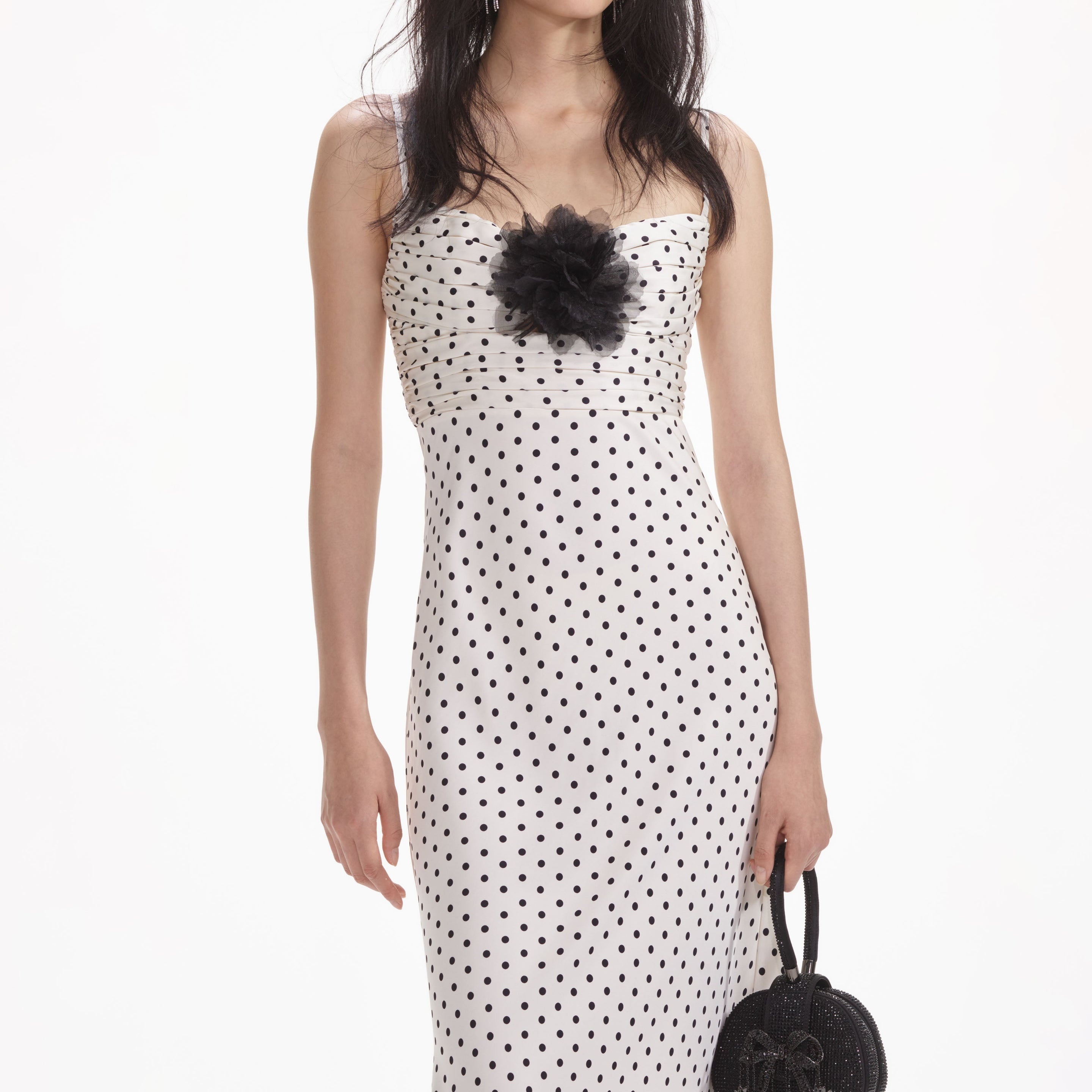 Cream Polka Dot Satin Maxi Dress - 5