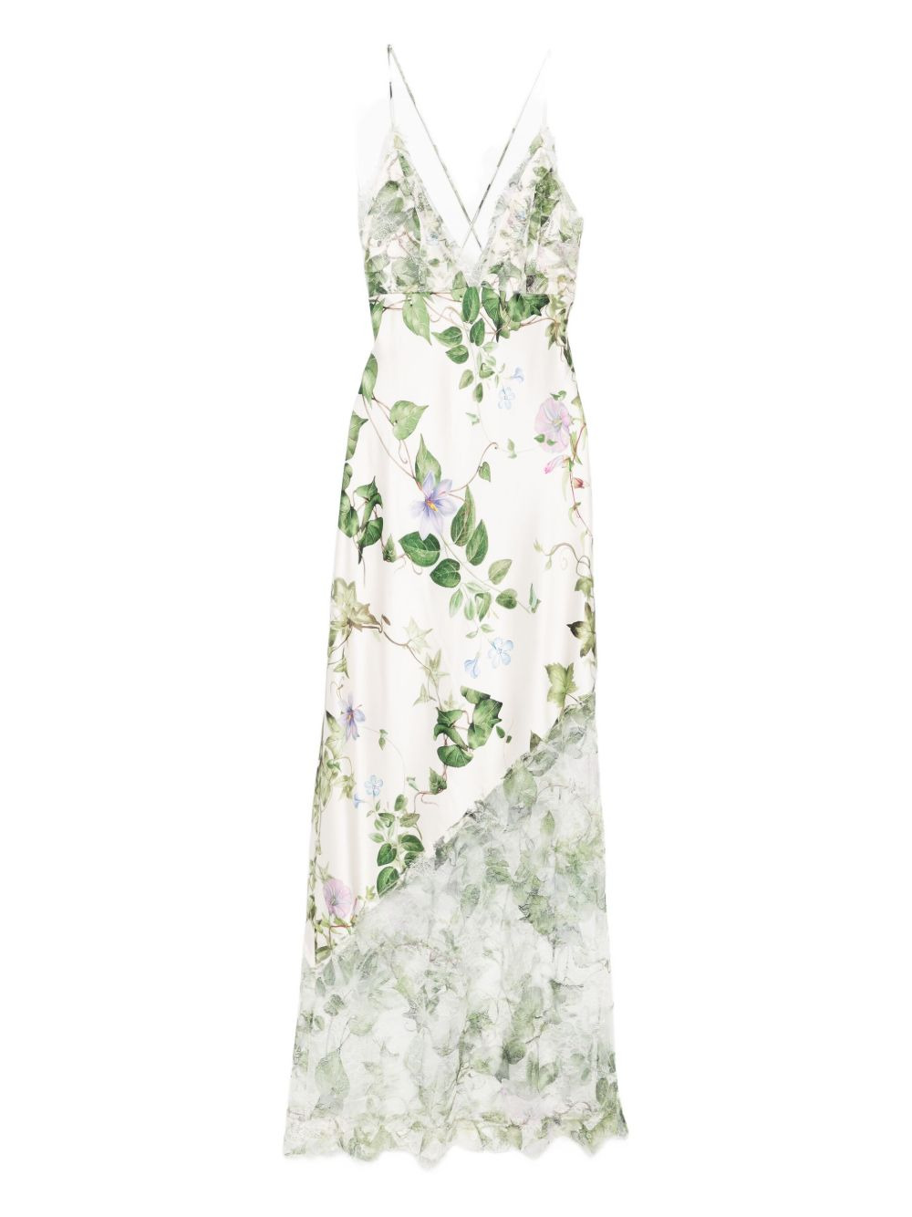 floral lace-insert midi party dress - 1